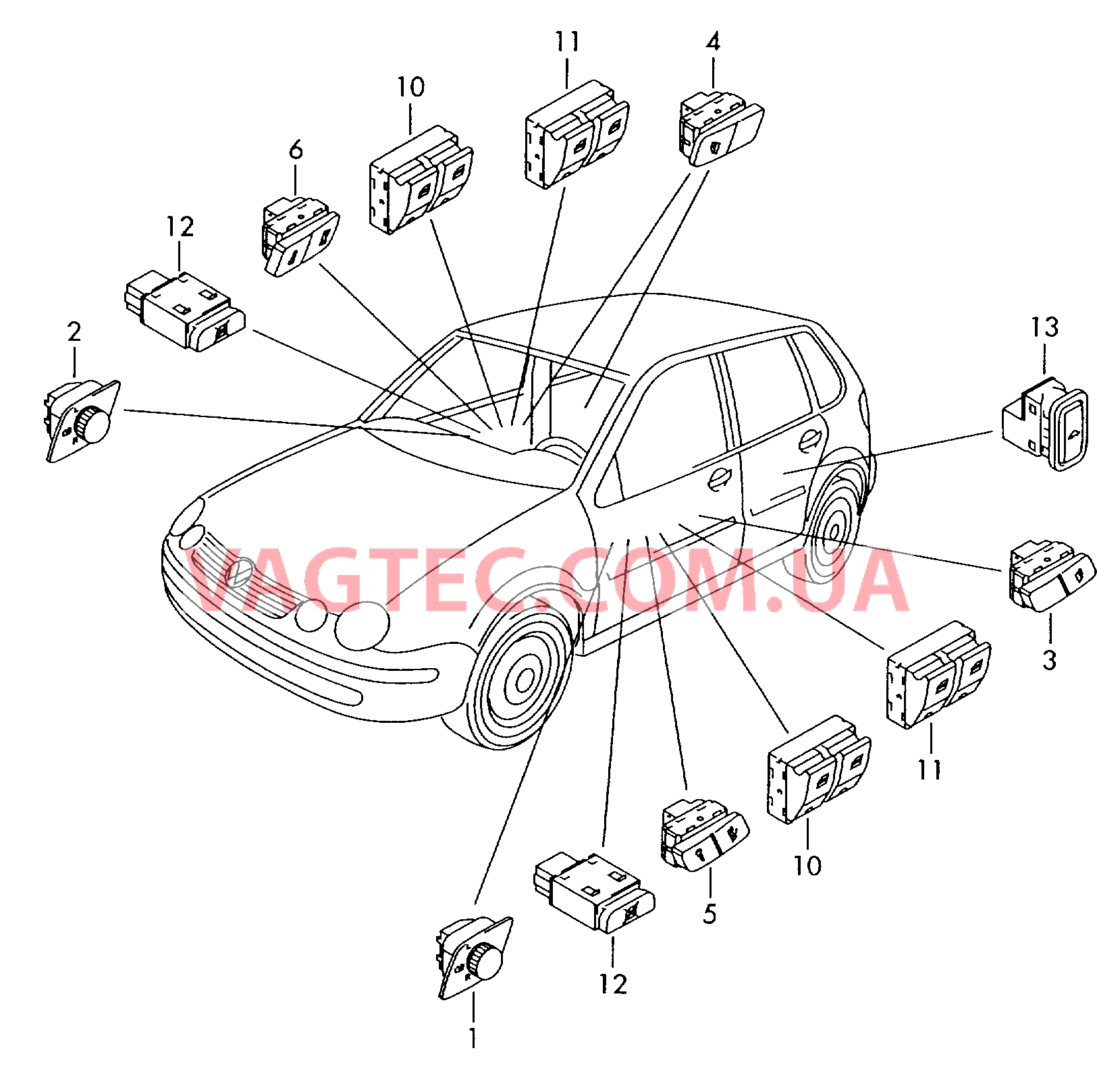 Выключатель в обивке двери  для VOLKSWAGEN Polo 2004