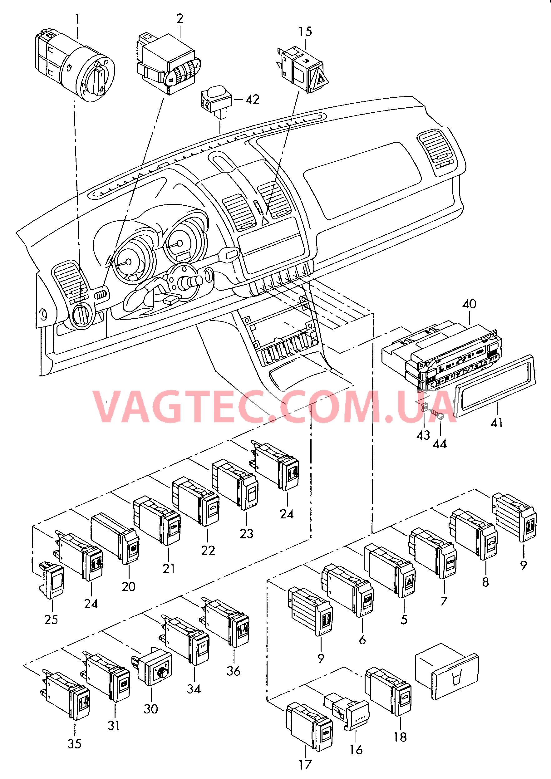 Выключатель в панели приборов Выключатель в централ. консоли  для SEAT Arosa 2000