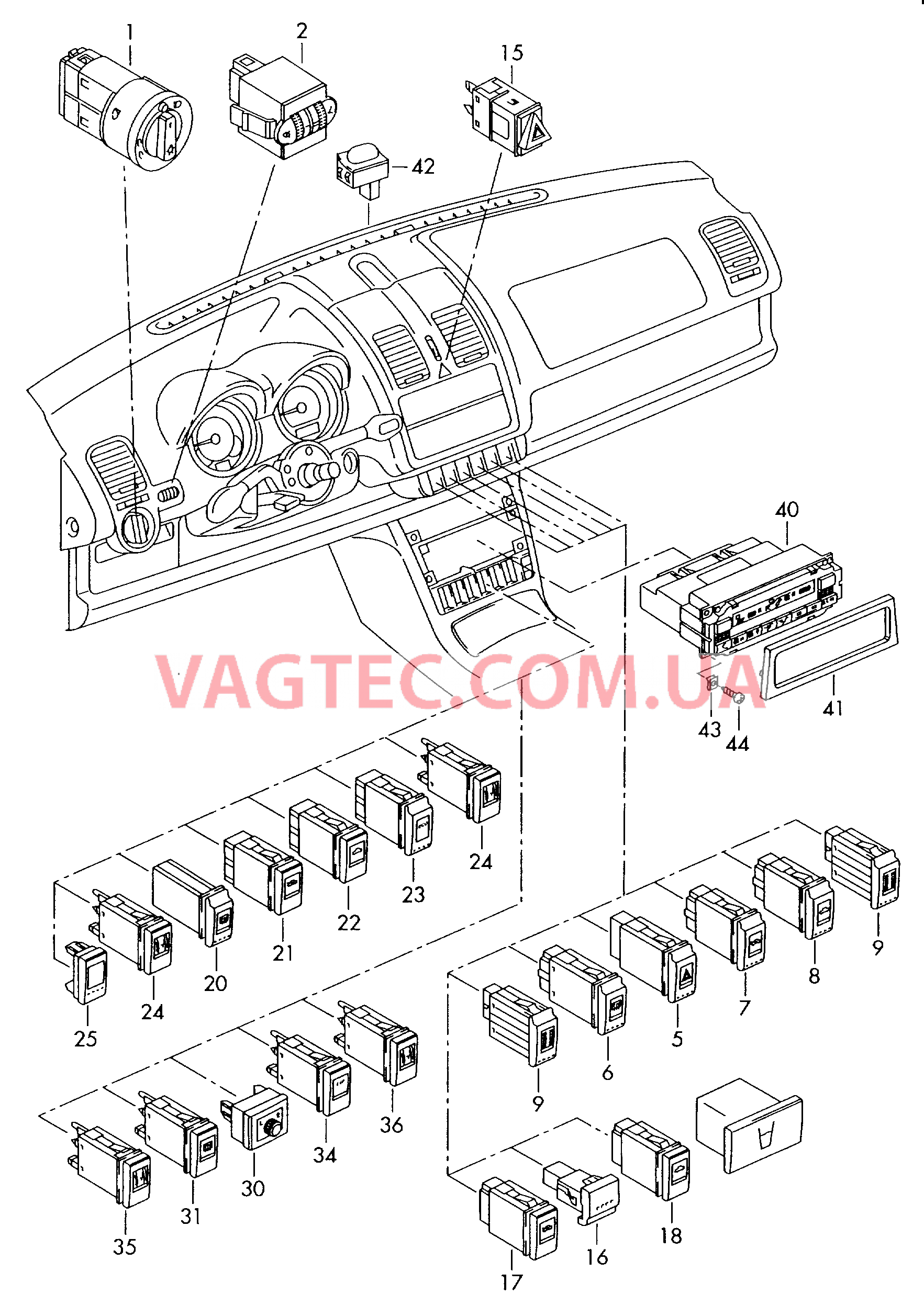 Выключатель в панели приборов Выключатель в централ. консоли  для SEAT Arosa 2004