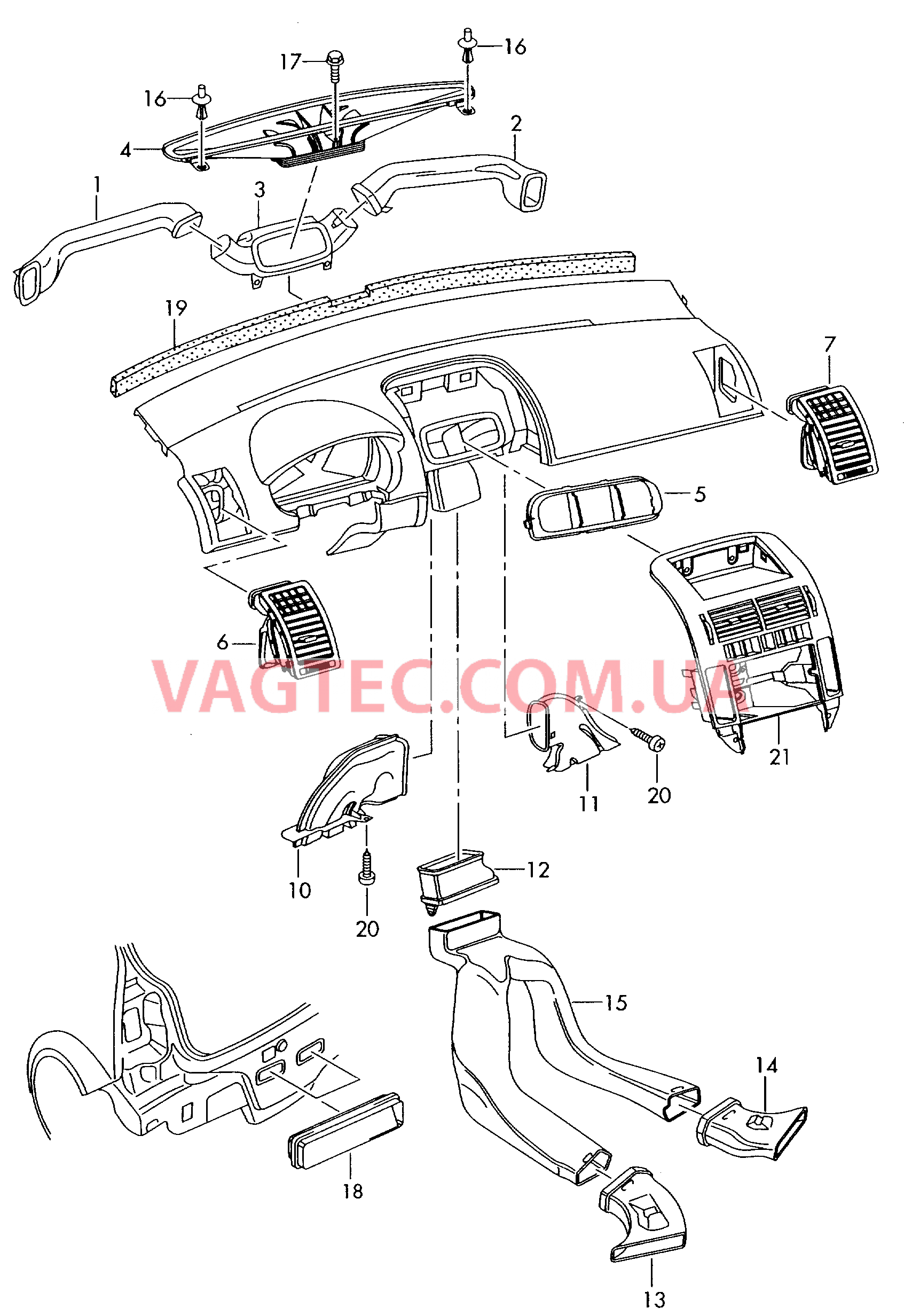 Возд. канал для обог. простр. для ног, возд. шланги и дефл.  для VOLKSWAGEN Polo 2006