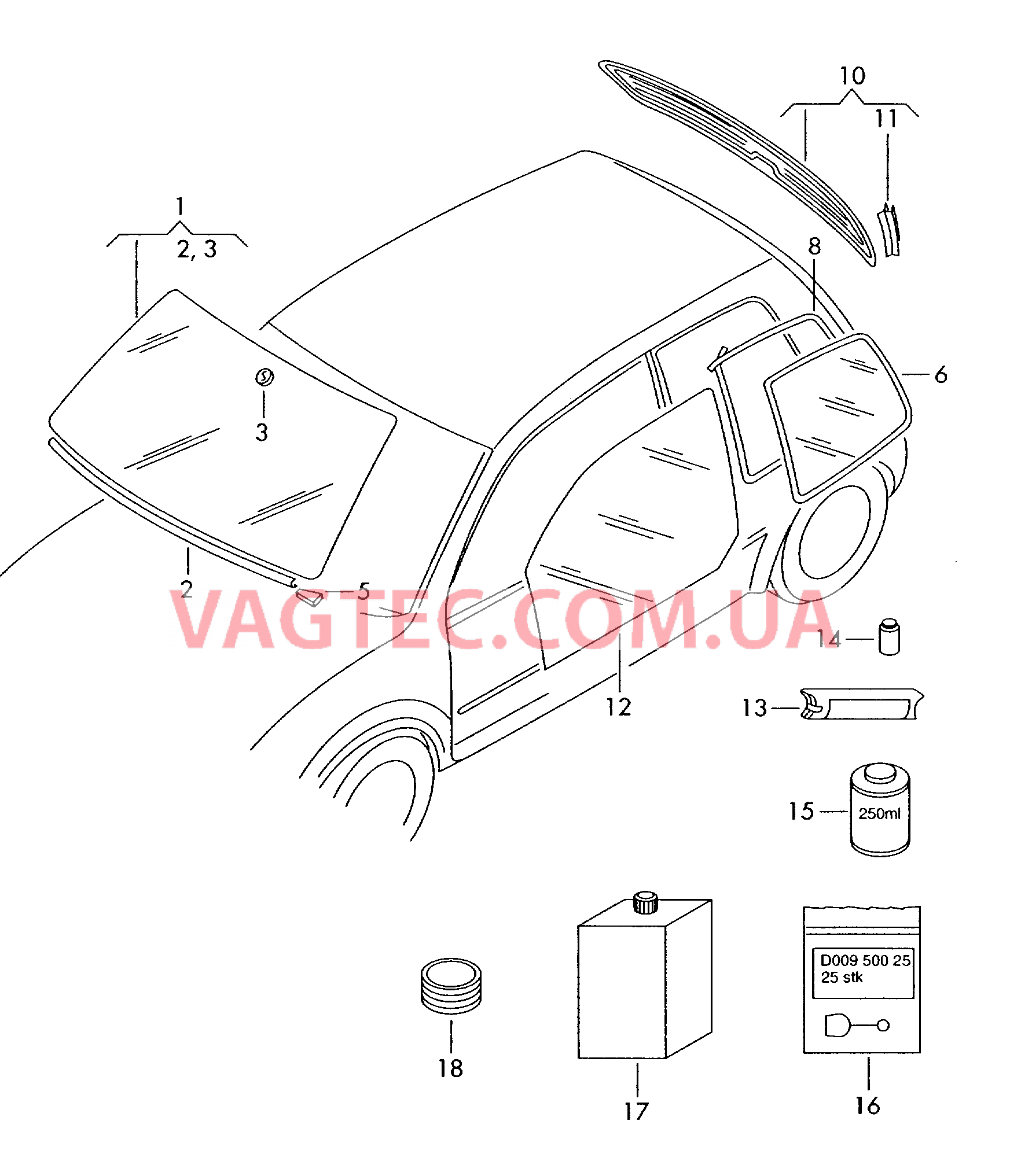 Cтекла оконные, уплотнители  для SEAT Arosa 2001