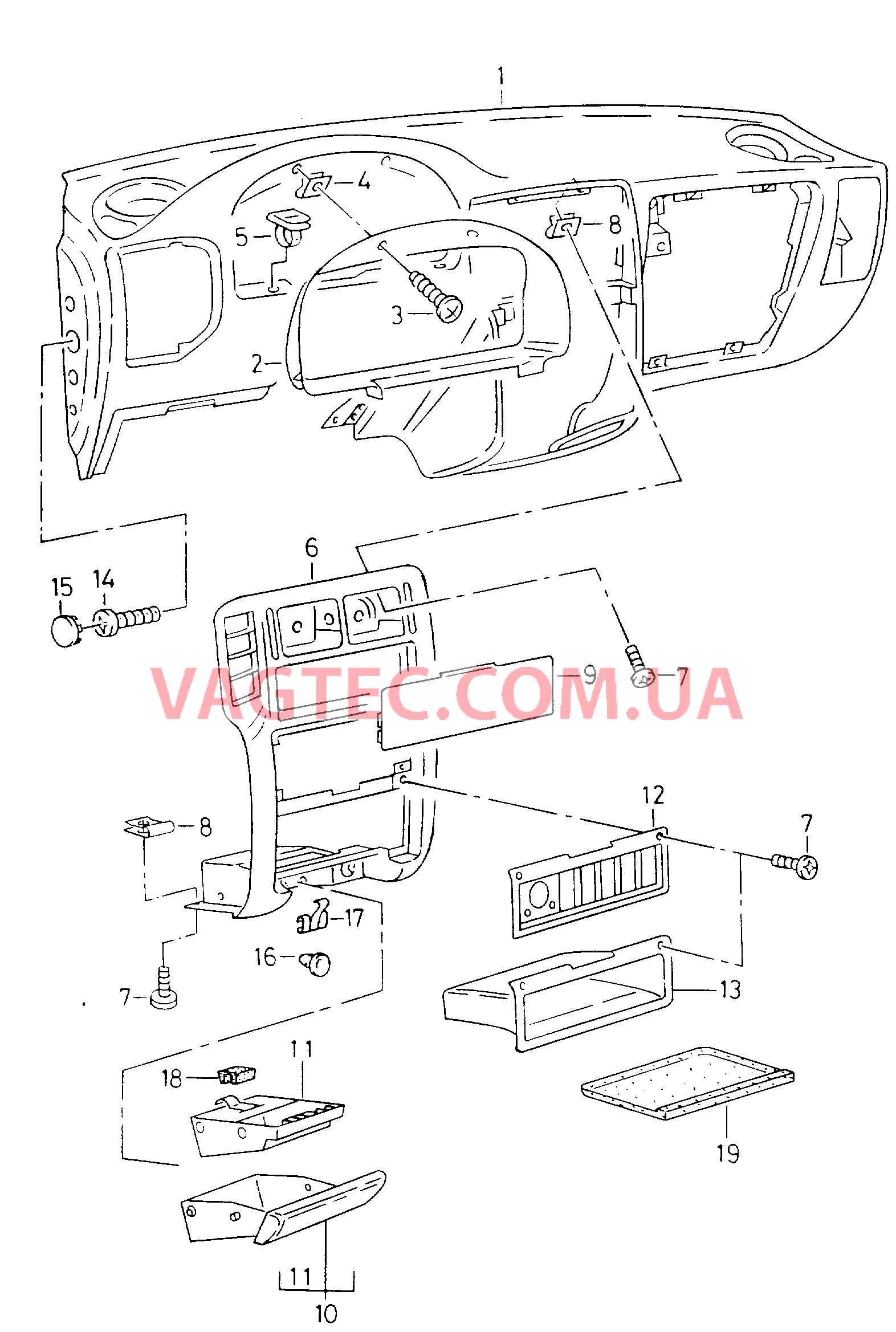 Панель приборов Детали, встроен. в пан. приб.  для VOLKSWAGEN Caddy 2000