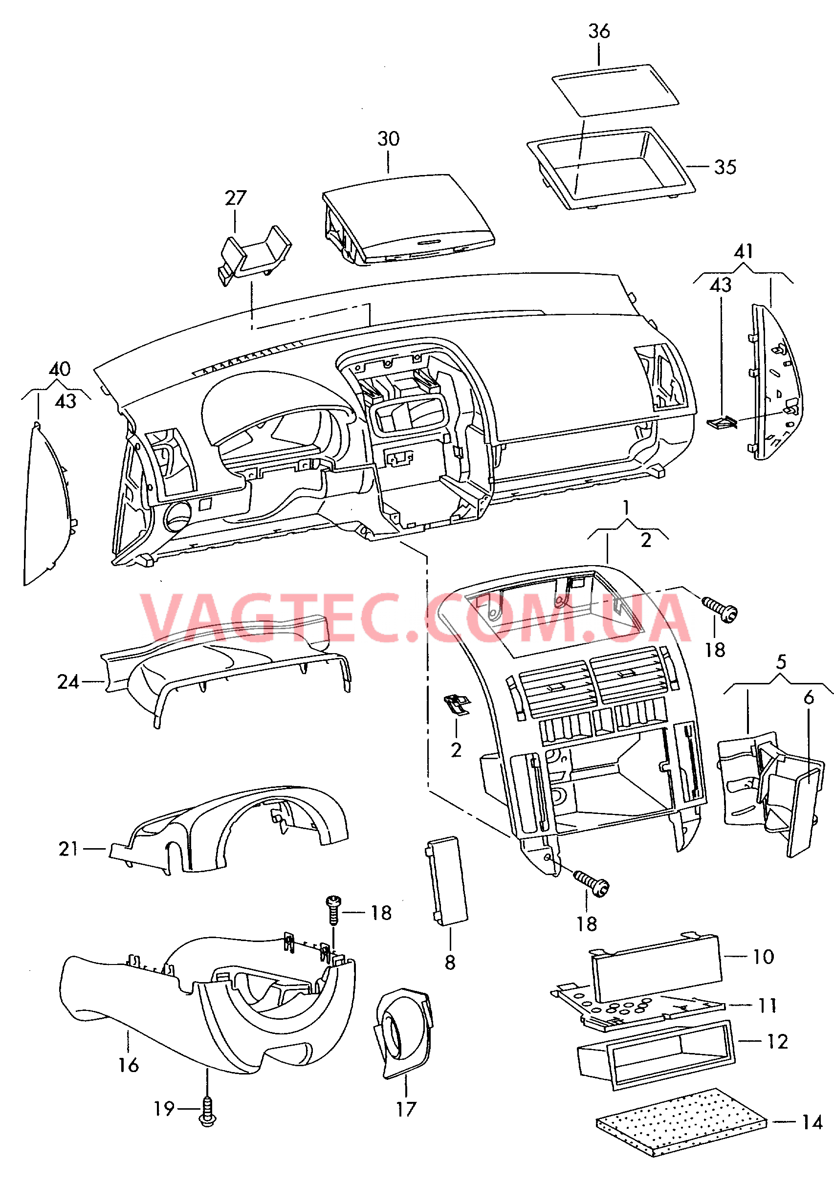 Детали, встроен. в пан. приб.  для VOLKSWAGEN Polo 2004