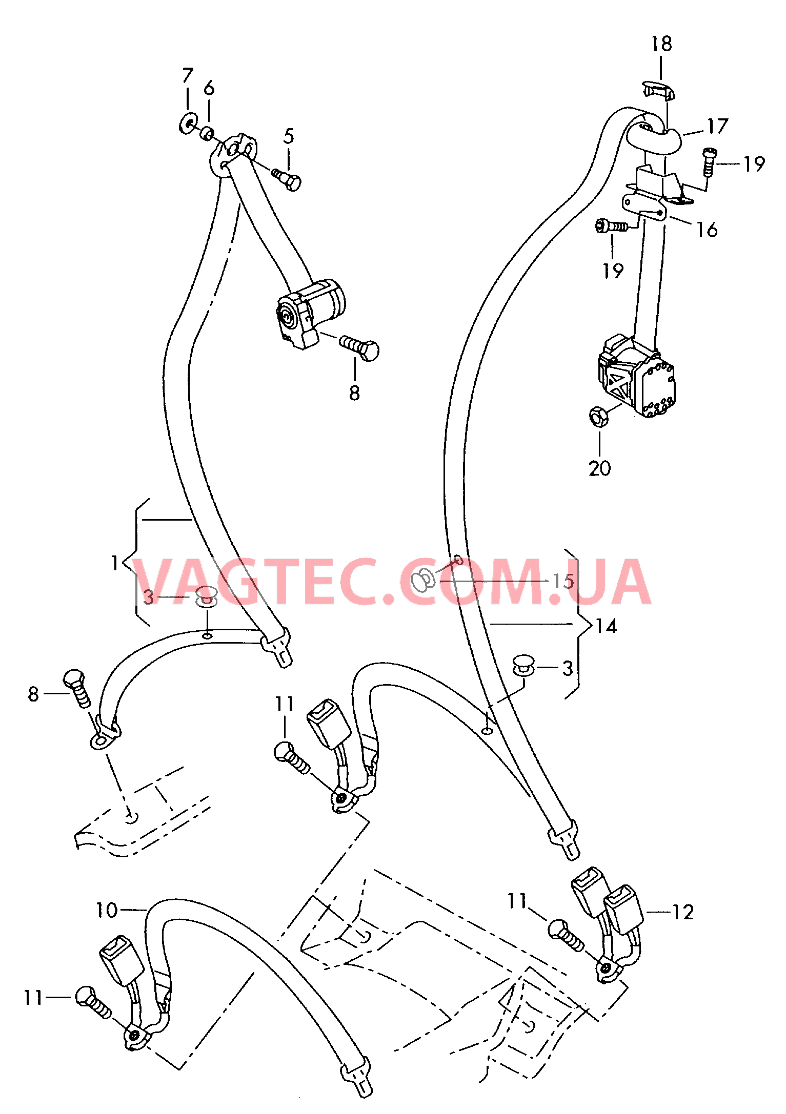 Трехточечн. ремень безопасн. Поясной ремень безопасности  для VOLKSWAGEN POCC 2008