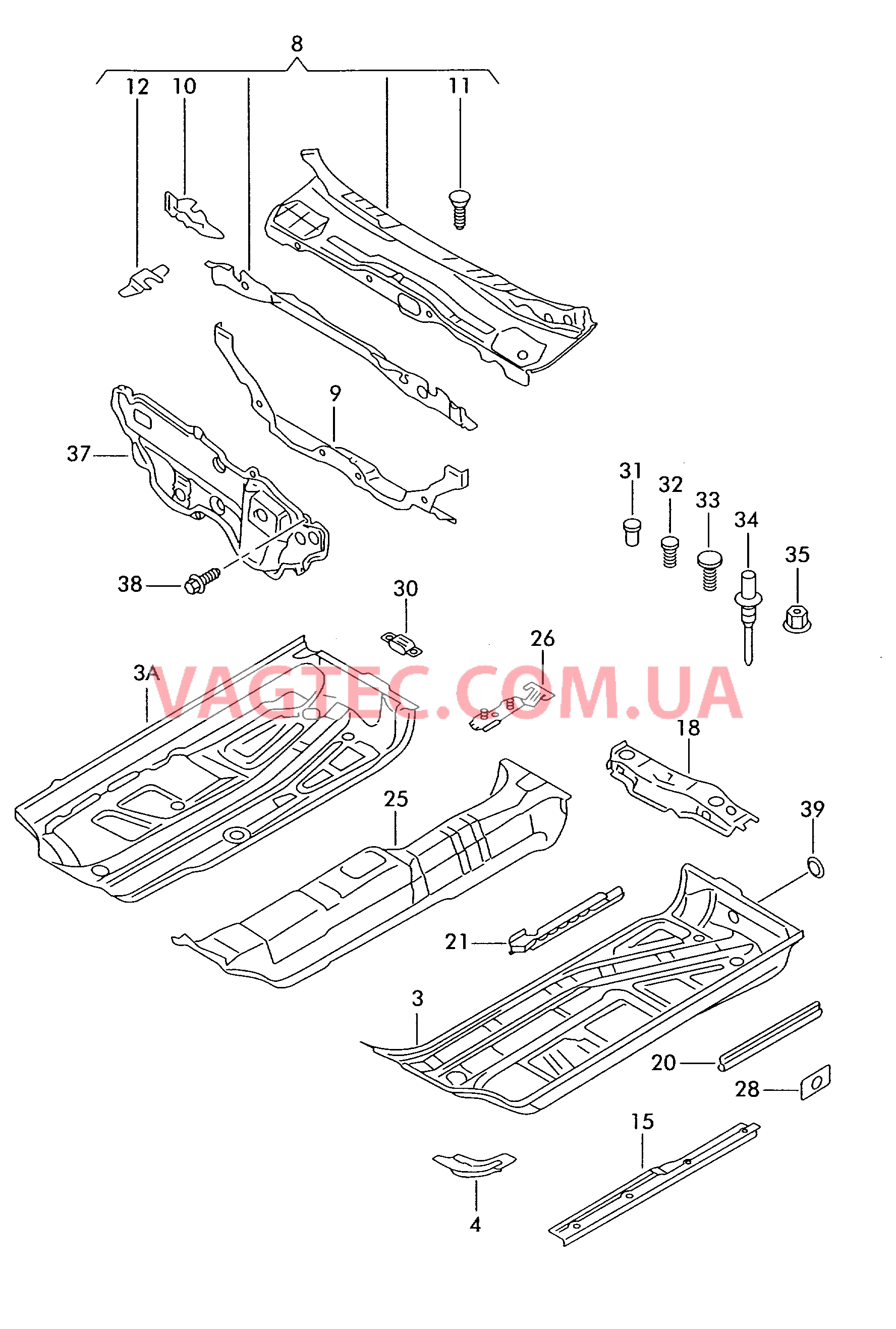 Детали нижней части кузова Моторный щит   F 6H-W-023 001>>* для SEAT Arosa 2003