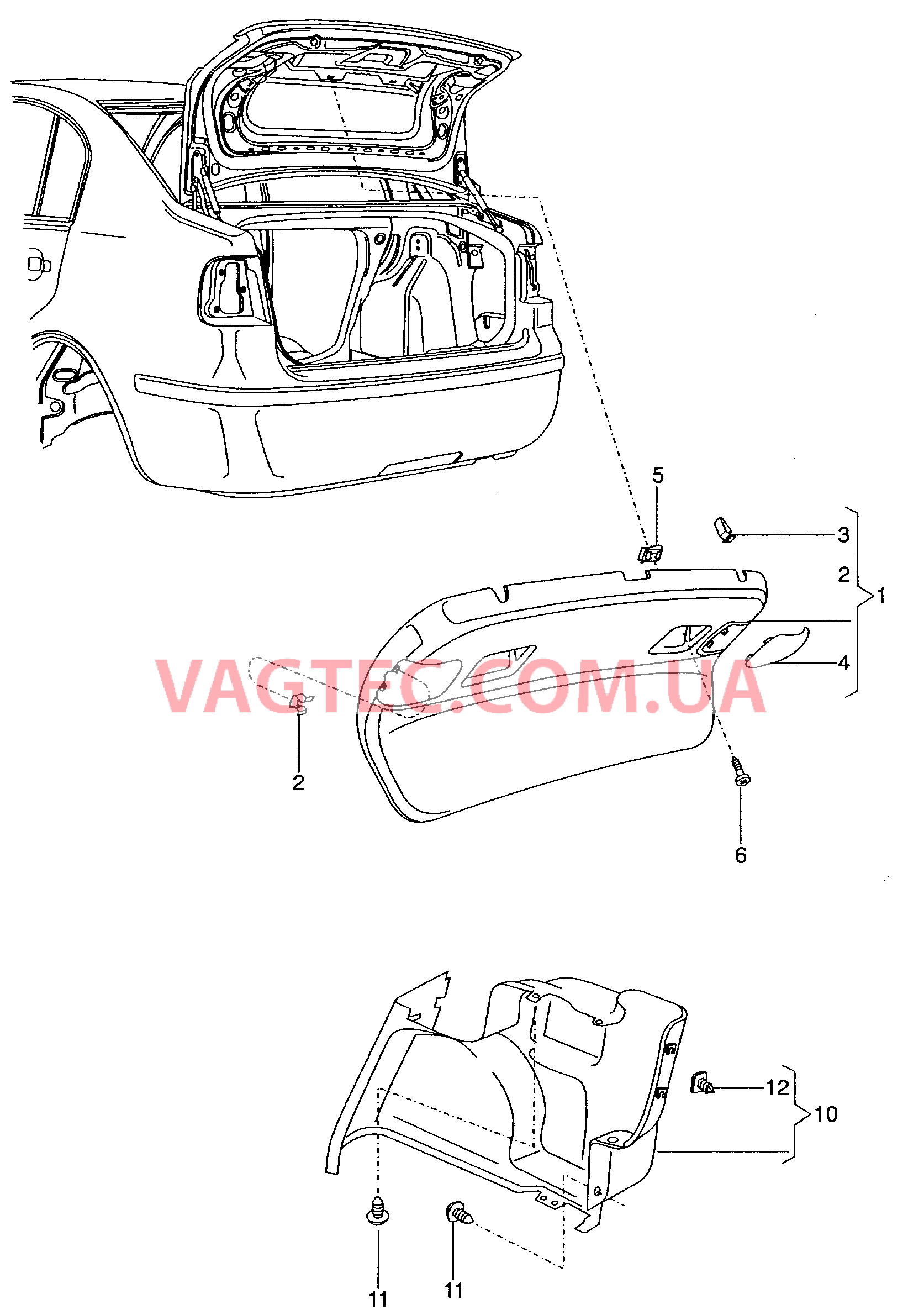 Облицовка крышки багаж. отсека Обшивки багажника  для VOLKSWAGEN POCC 2008