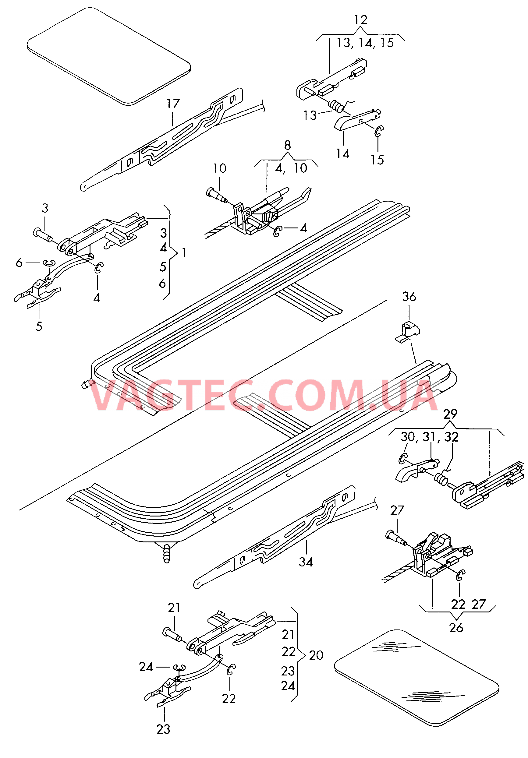 Монтажные детали стекл. люка  для SEAT Alhambra 2001