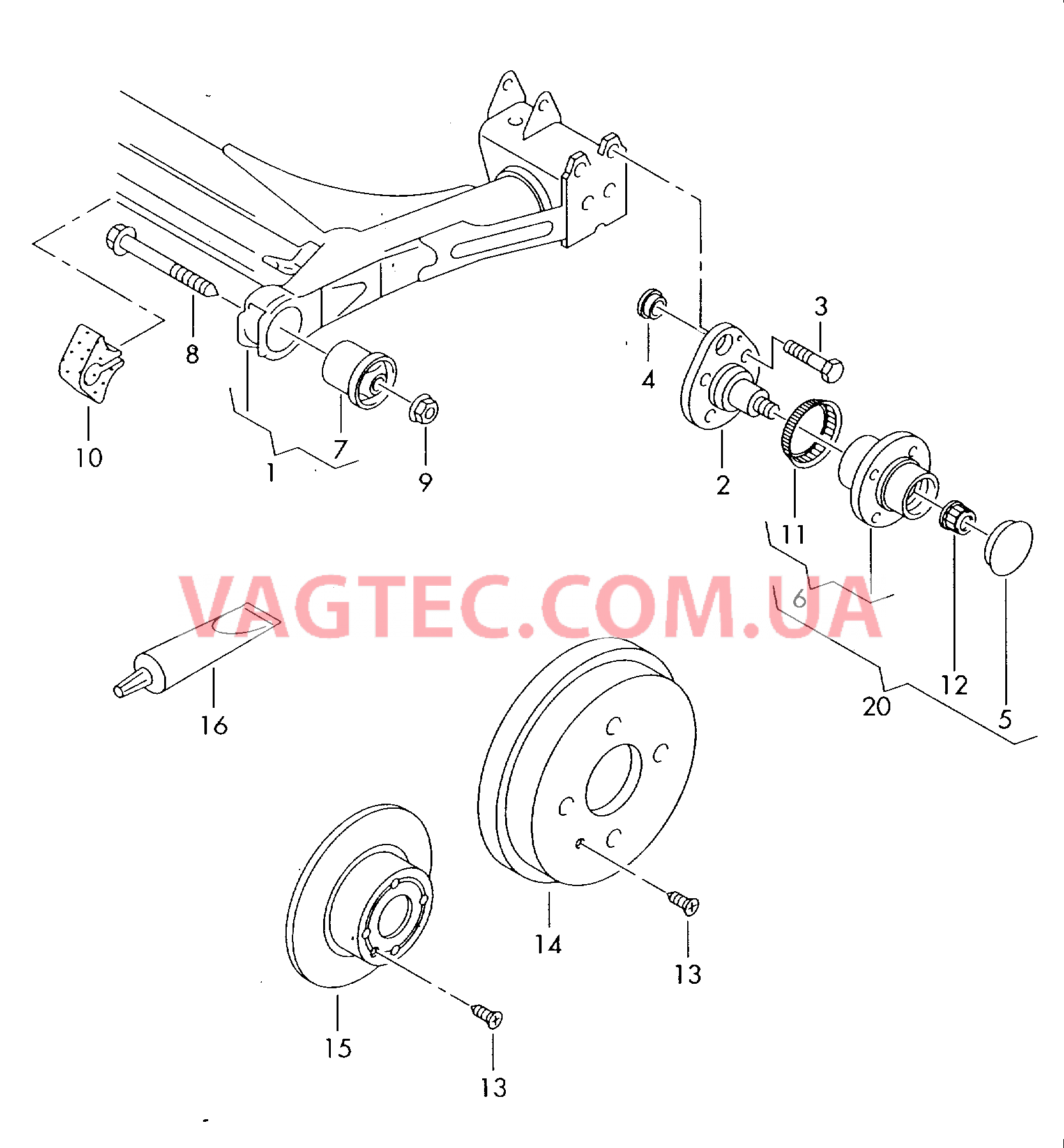 Балка заднего моста с деталями  для SEAT CO 2002