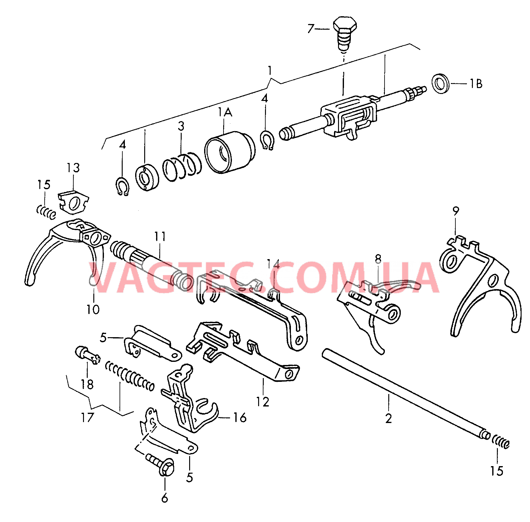 Вал управления перекл. передач Шток вилки переключ. передач Вилка включения для 5-ступ. механической КП  для VOLKSWAGEN Caddy 2001