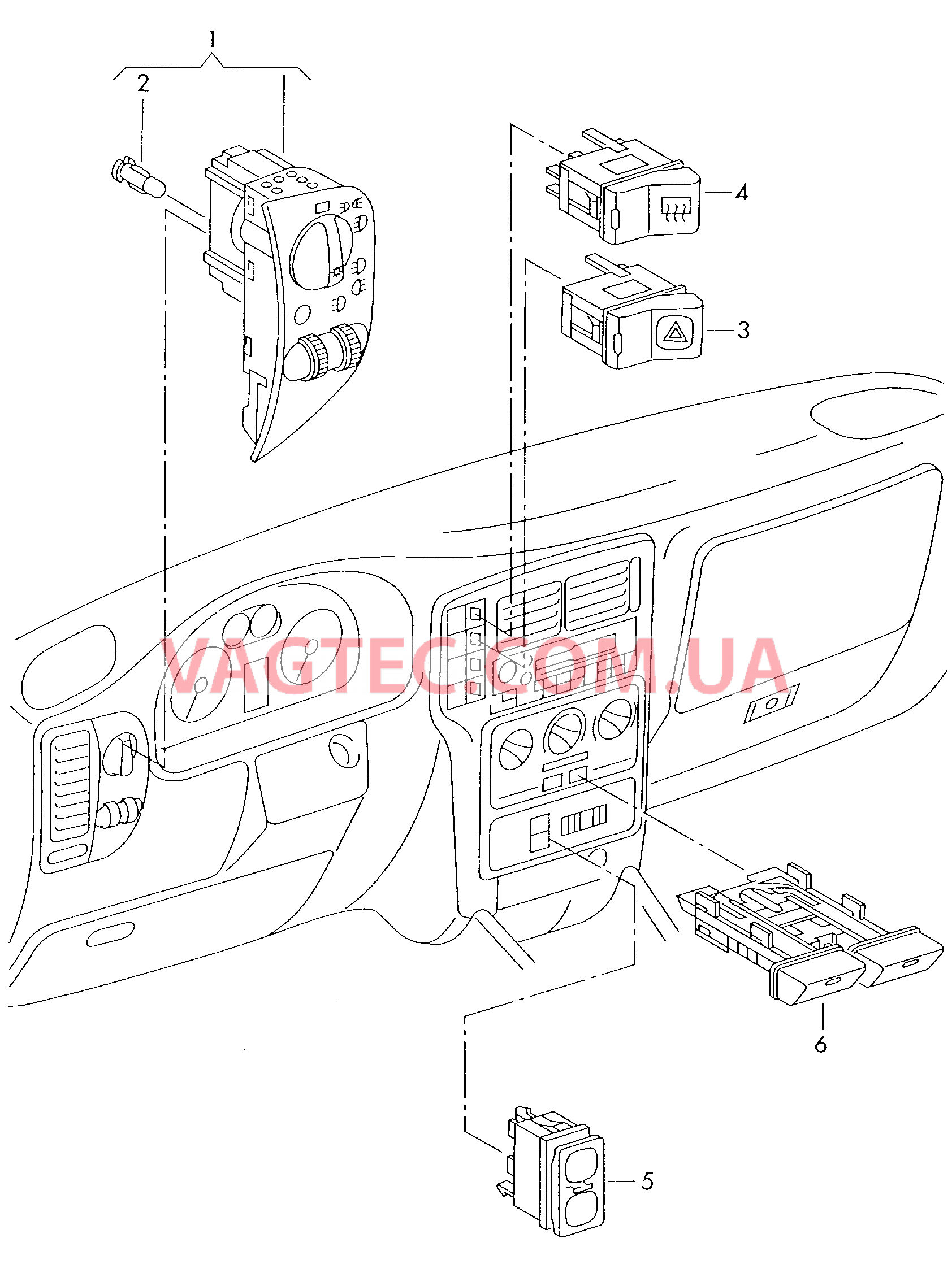 Выключатель в панели приборов  F             >> 6H-Y-030 000* для SEAT Arosa 2001