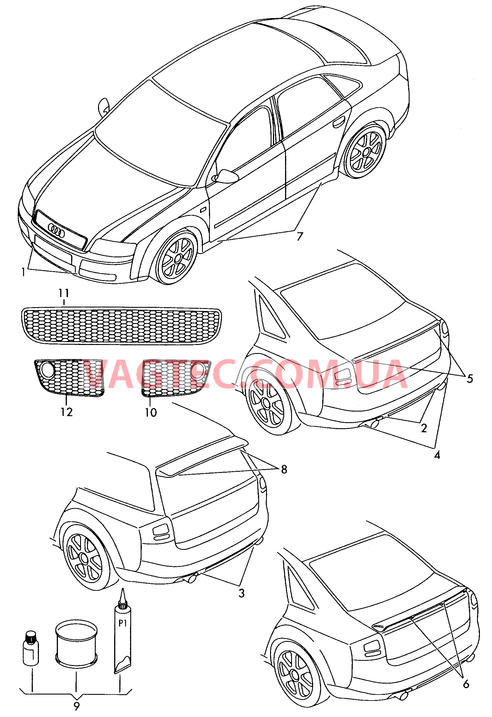 Оригинальные аксессуары Аэродинамический обвес   для AUDI A4Q 2003