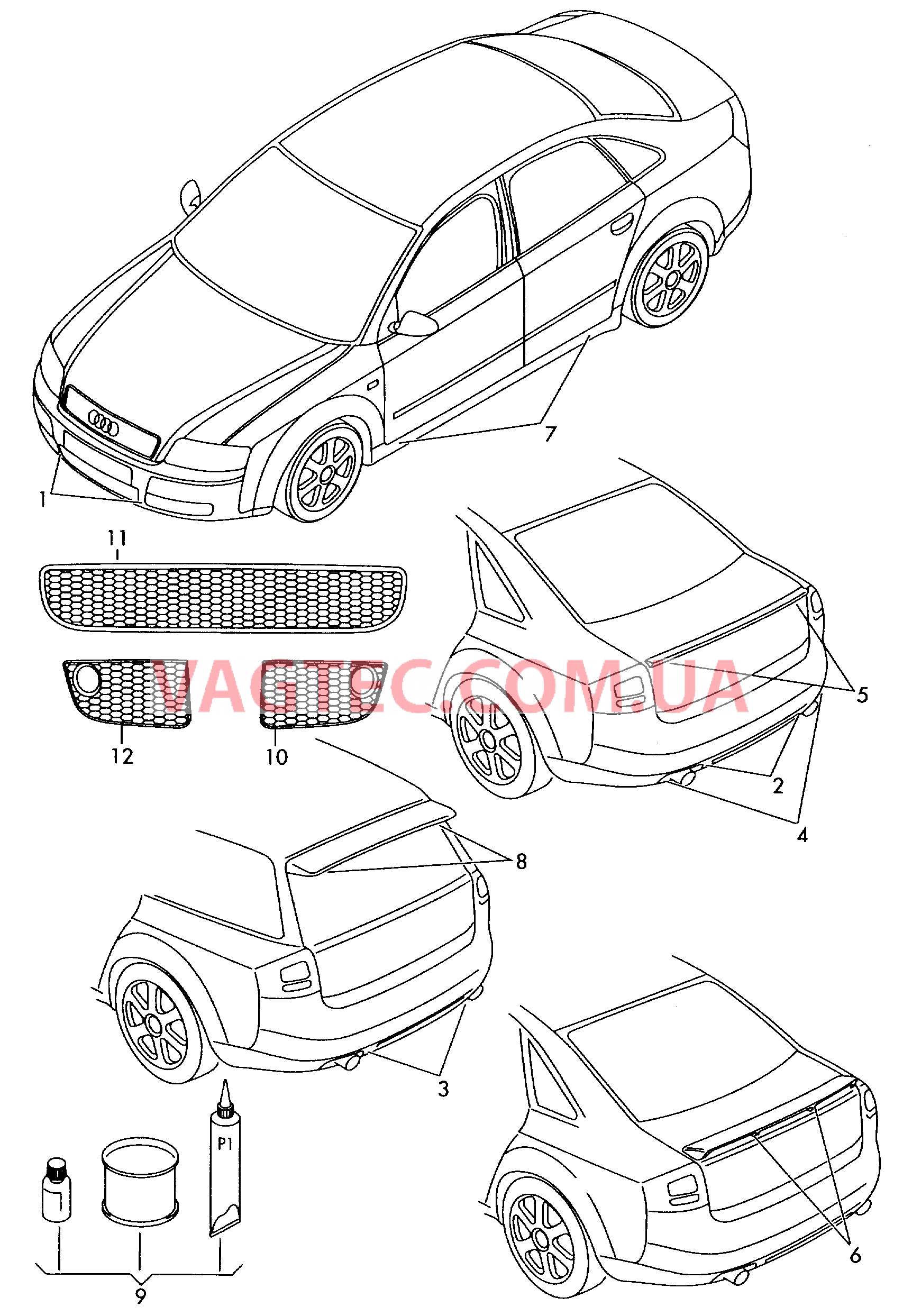 Оригинальные аксессуары Аэродинамический обвес   для AUDI A4 2003