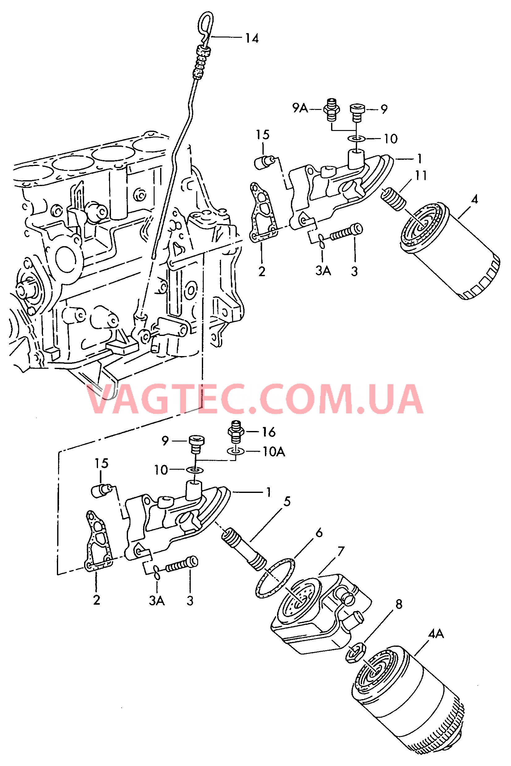 Фильтр, масляный Кронштейн масляного фильтра Маслоизмерительный щуп  для AUDI A4Q 2001