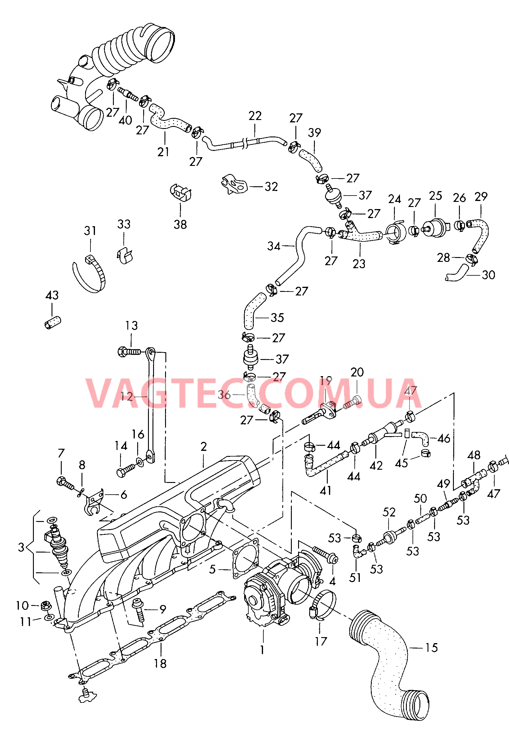  VW РASSAT Патрубок впускного тракта Блок дроссельной заслонки Cистема улавл. паров топлива Эжекционный насос F             >> 3B-X-360 000* для VOLKSWAGEN Passat 2000