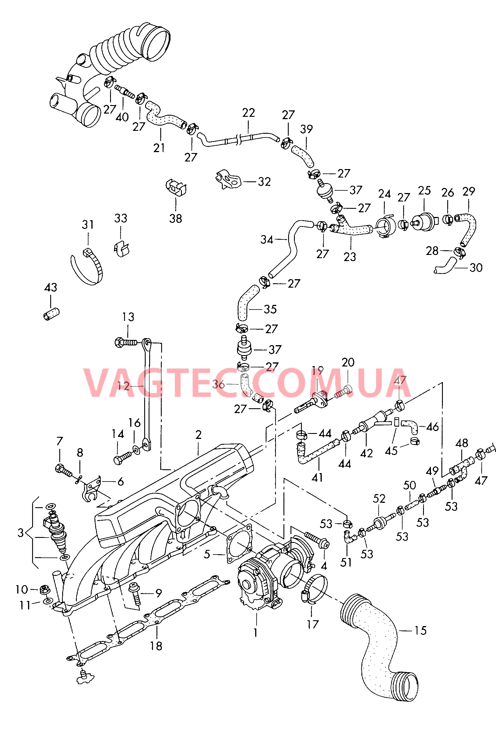 Патрубок впускного тракта Блок дроссельной заслонки Cистема улавл. паров топлива Эжекционный насос  для AUDI A4Q 2001