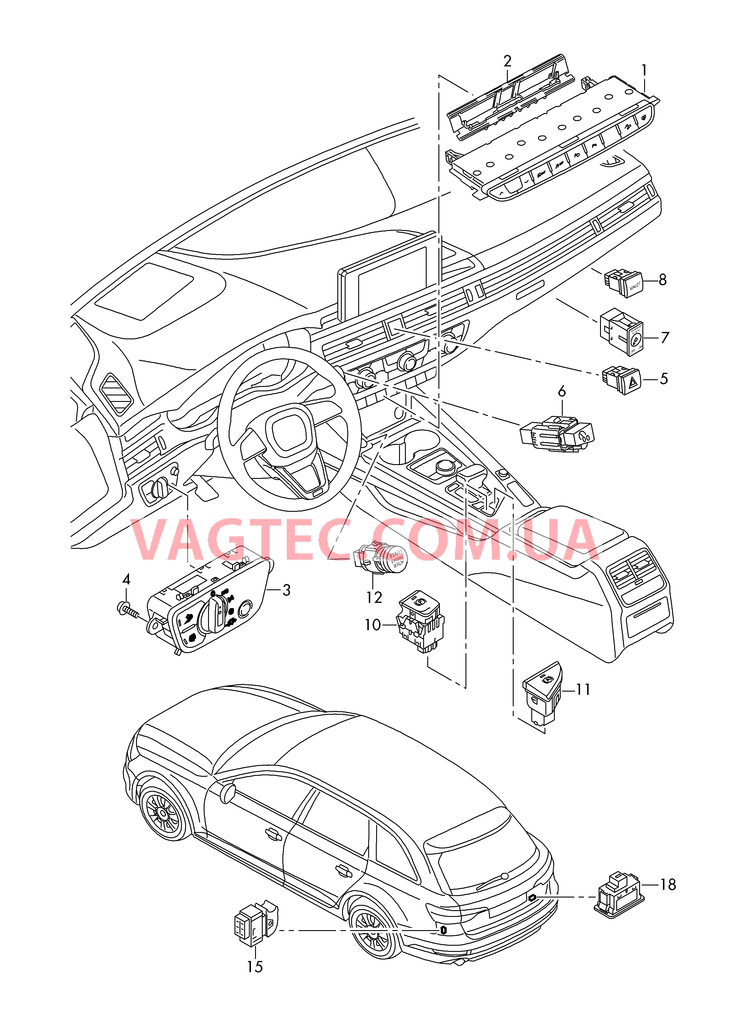 Выключатель в панели приборов Выключатель фар Выключатель в централ. консоли  для AUDI A4Q 2018
