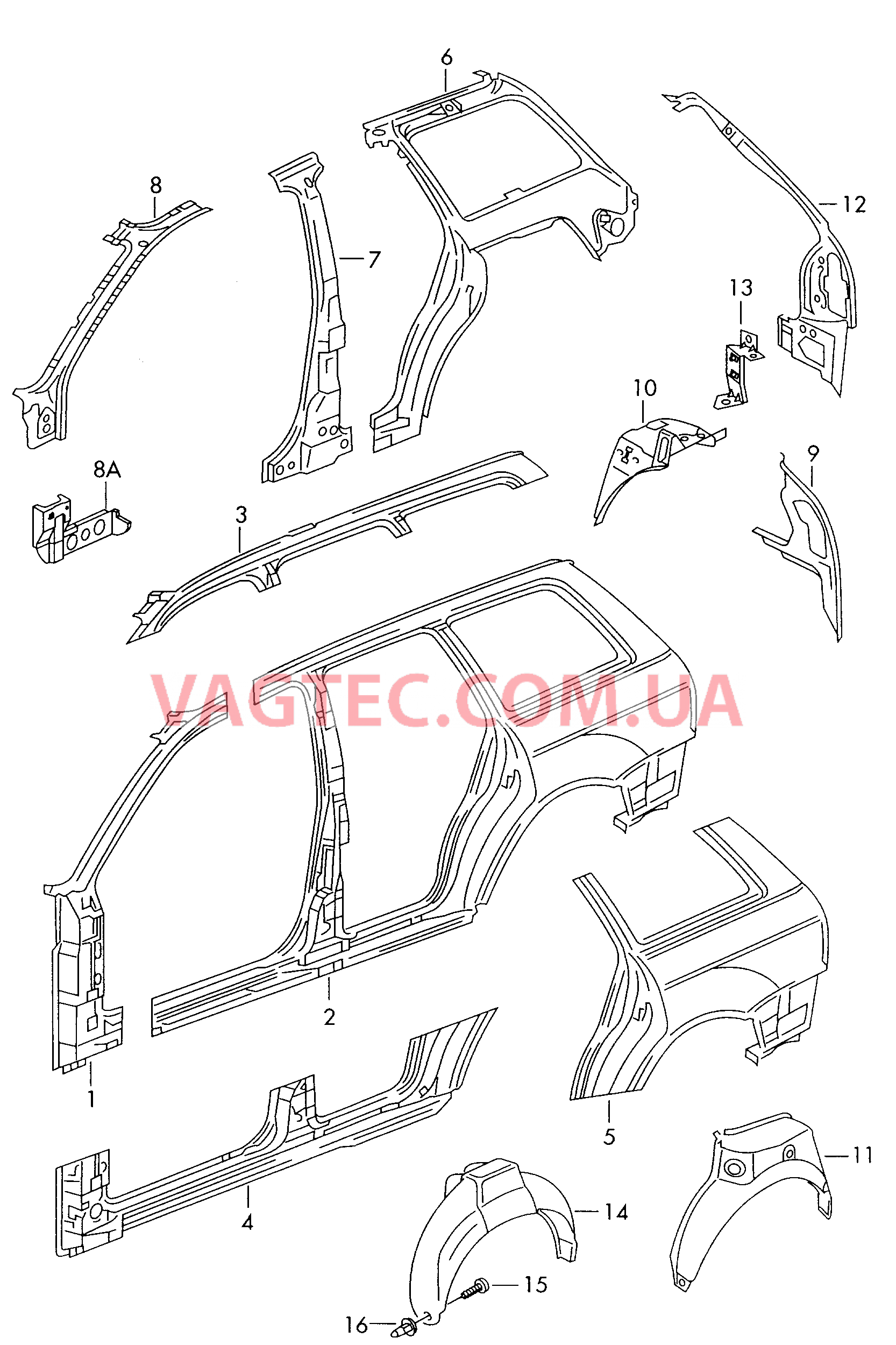 Отрезная деталь каркас боковины  для AUDI RS4 2000