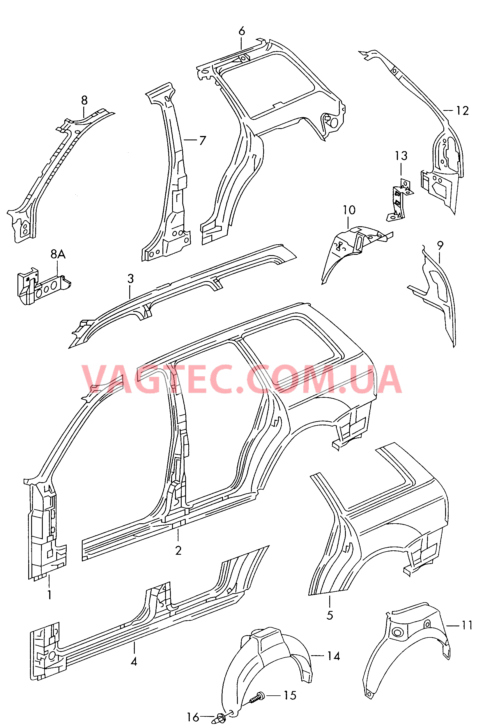  AUDI A4 Отрезная деталь каркас боковины  для AUDI A4 2001