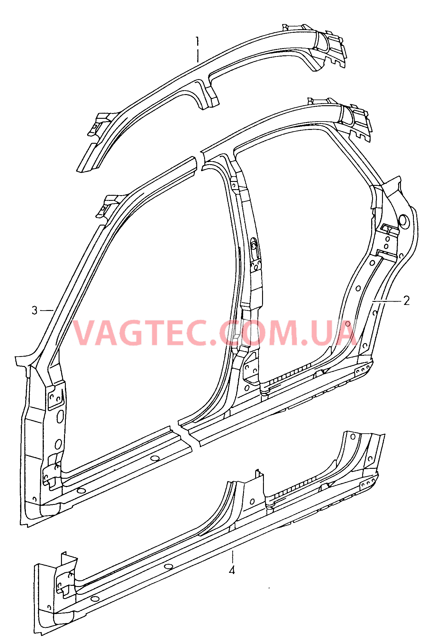 Отрезная деталь каркас боковины  для AUDI A4Q 2001