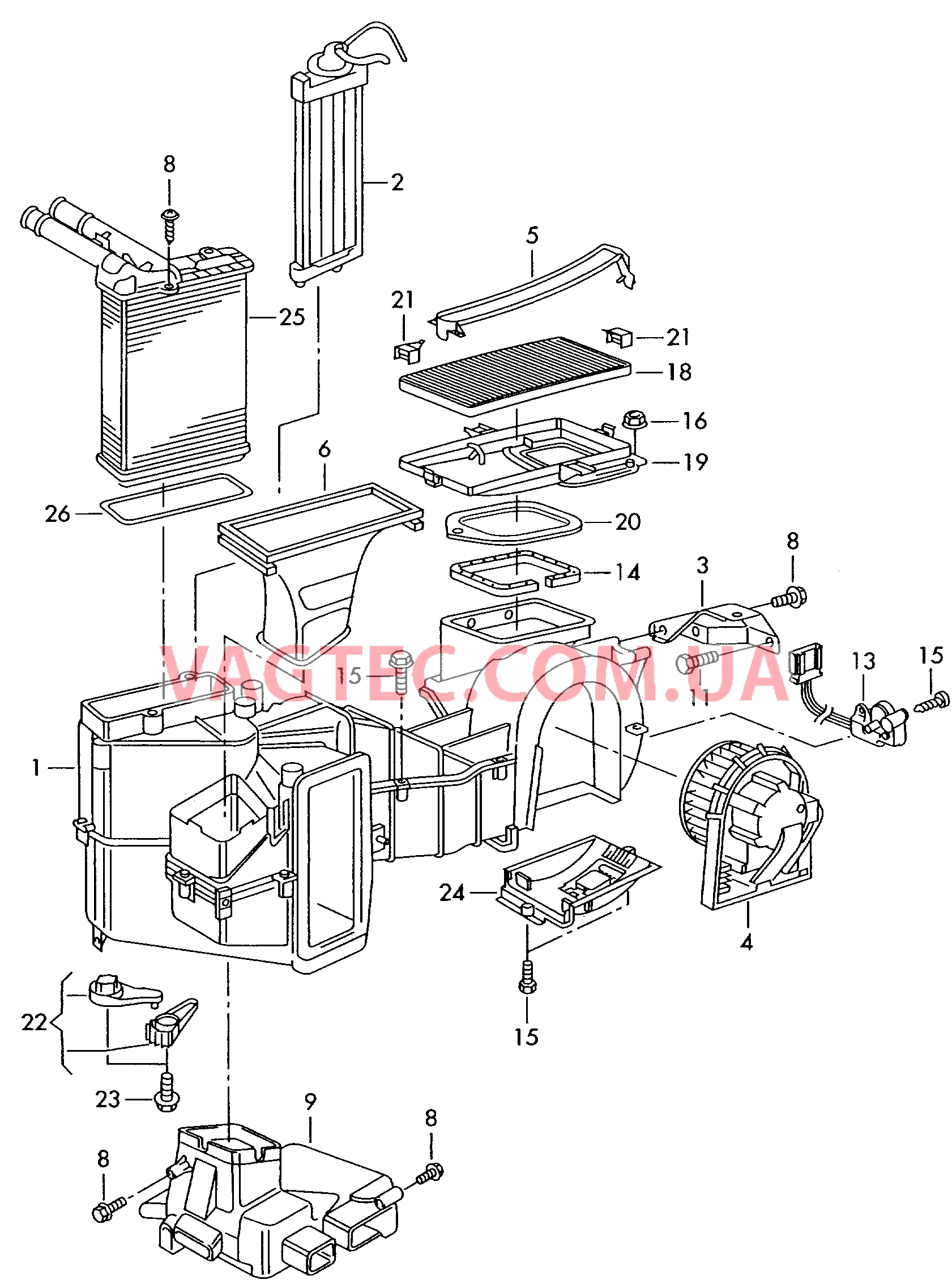 Вентилятор VW РASSAT  Теплообменник VW РASSAT  Салонный фильтр VW РASSAT   для VOLKSWAGEN Passat 2000