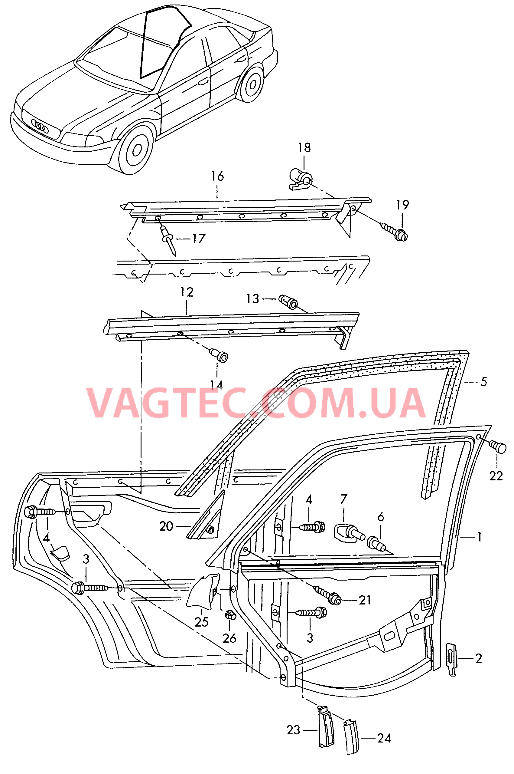  AUDI A4 Основание для деталей и узлов двери с рамкой стекла двери  для AUDI A4 2001