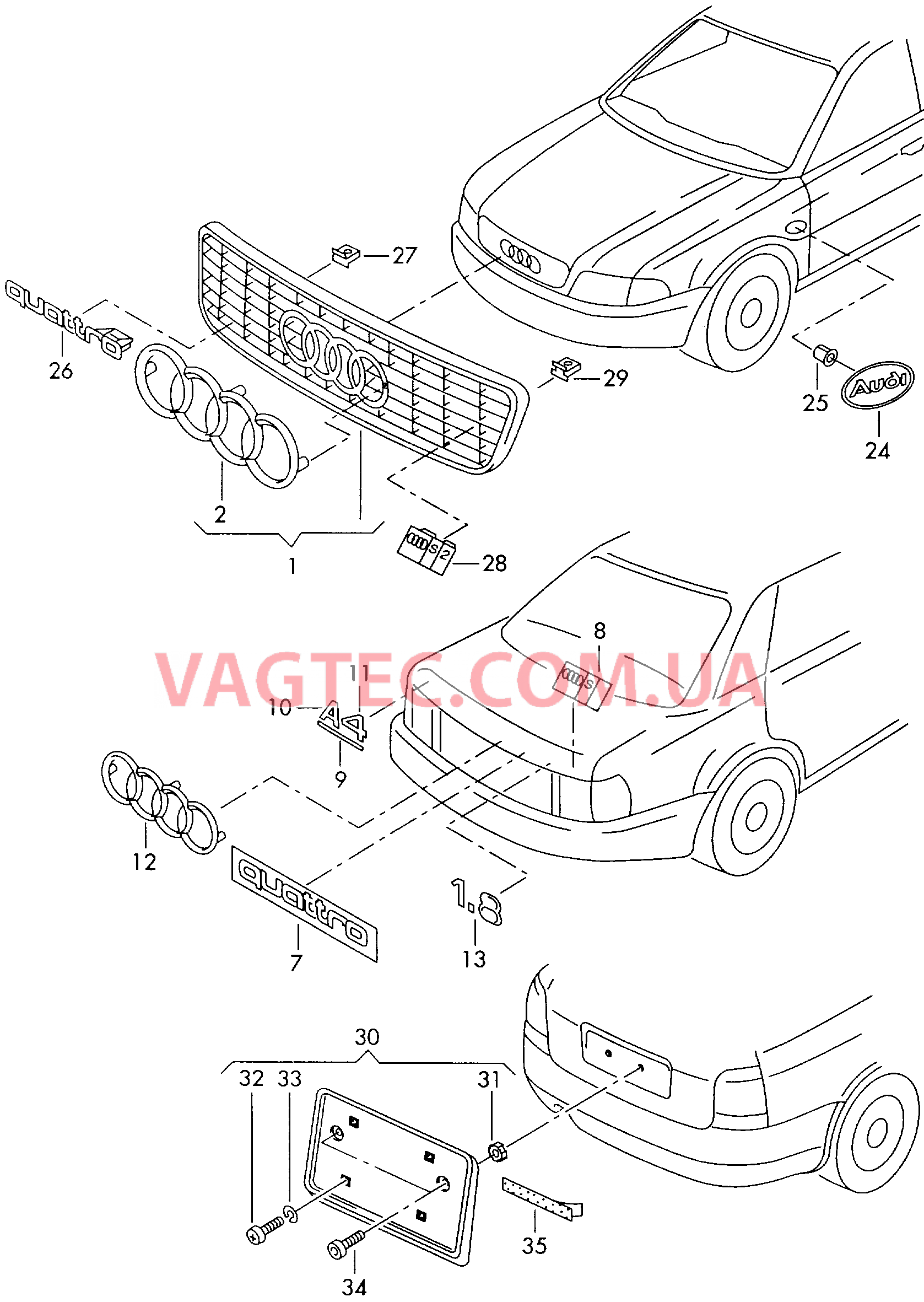 Решётка радиатора Панель для номерного знака Надписи  для AUDI A4Q 2001