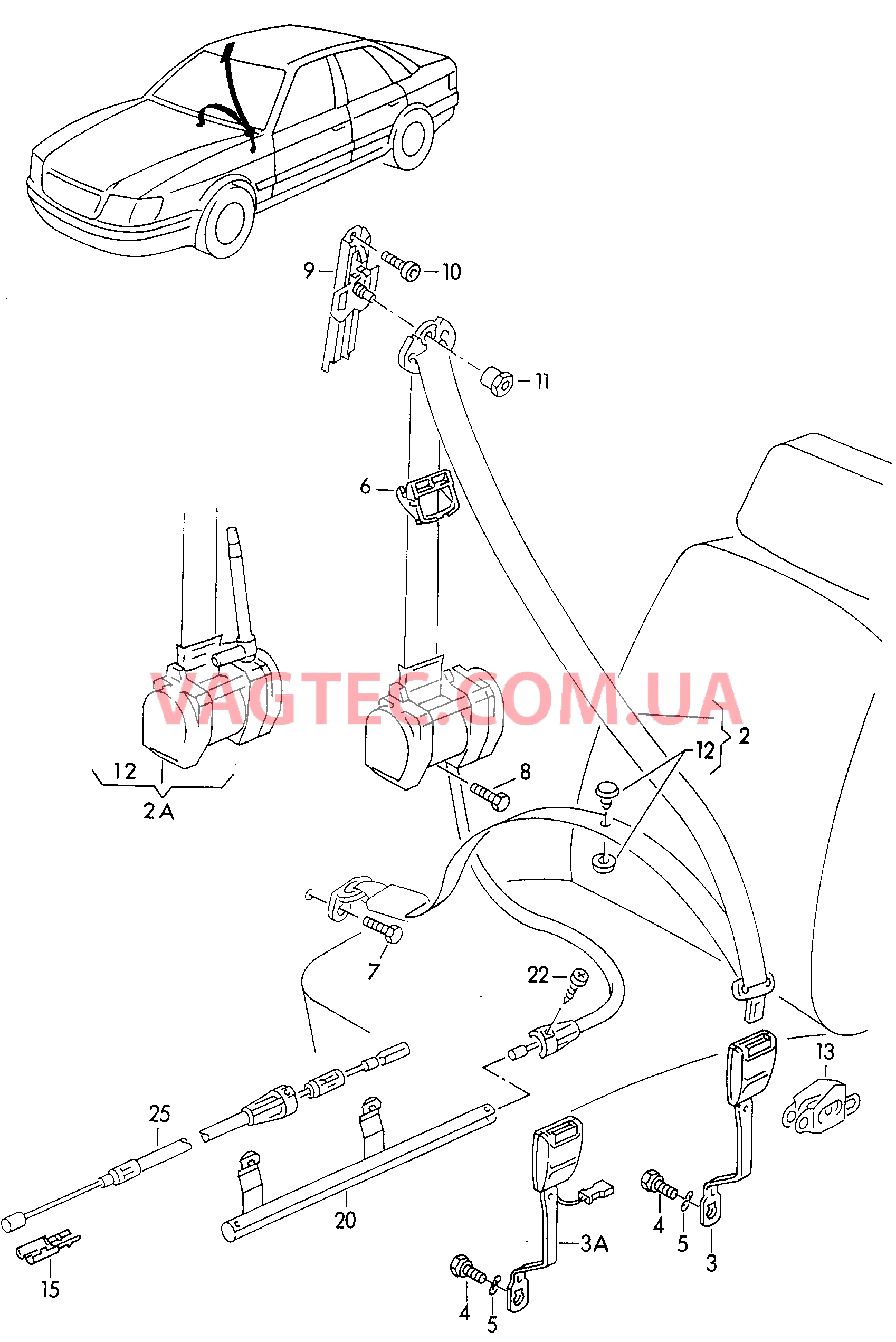  AUDI A4 Трехточечн. ремень безопасн.  для AUDI A4 2000