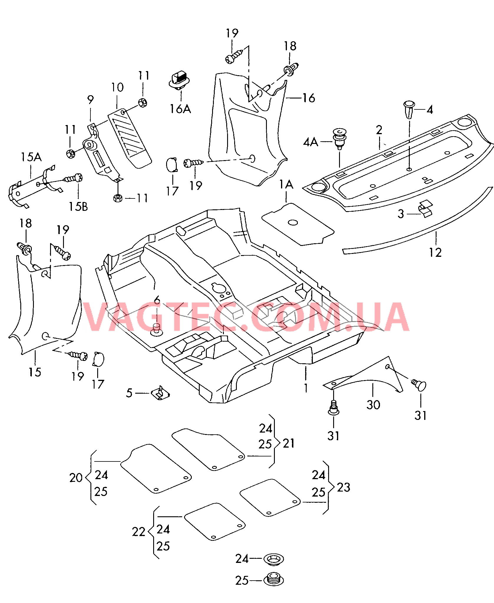 Коврики Обивка задней полки .  Упор для ног  для AUDI RS4 2001