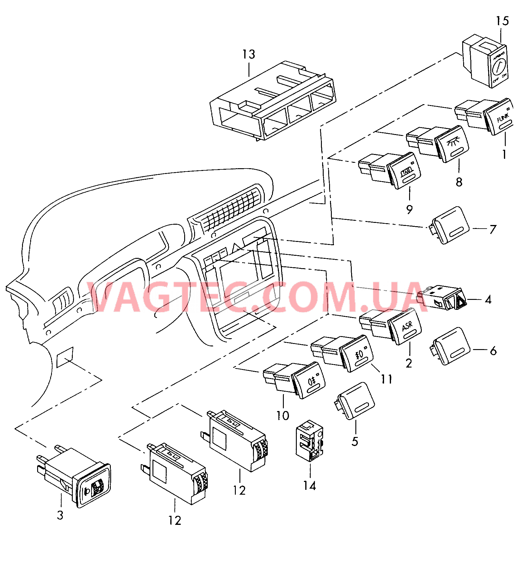 Выключатель в панели приборов  для AUDI RS4 2000