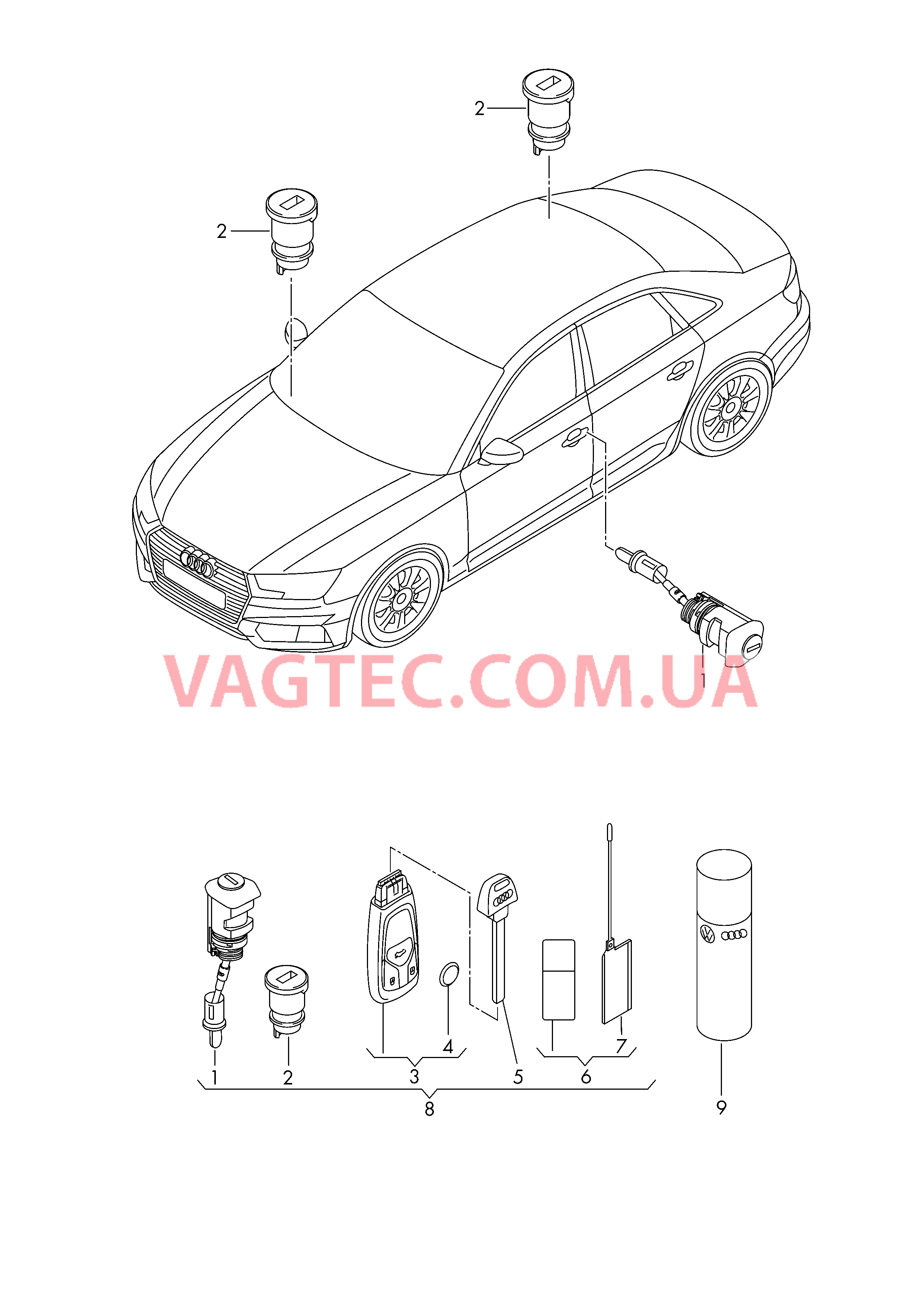 Личинка замка Ключ  для AUDI A4 2017