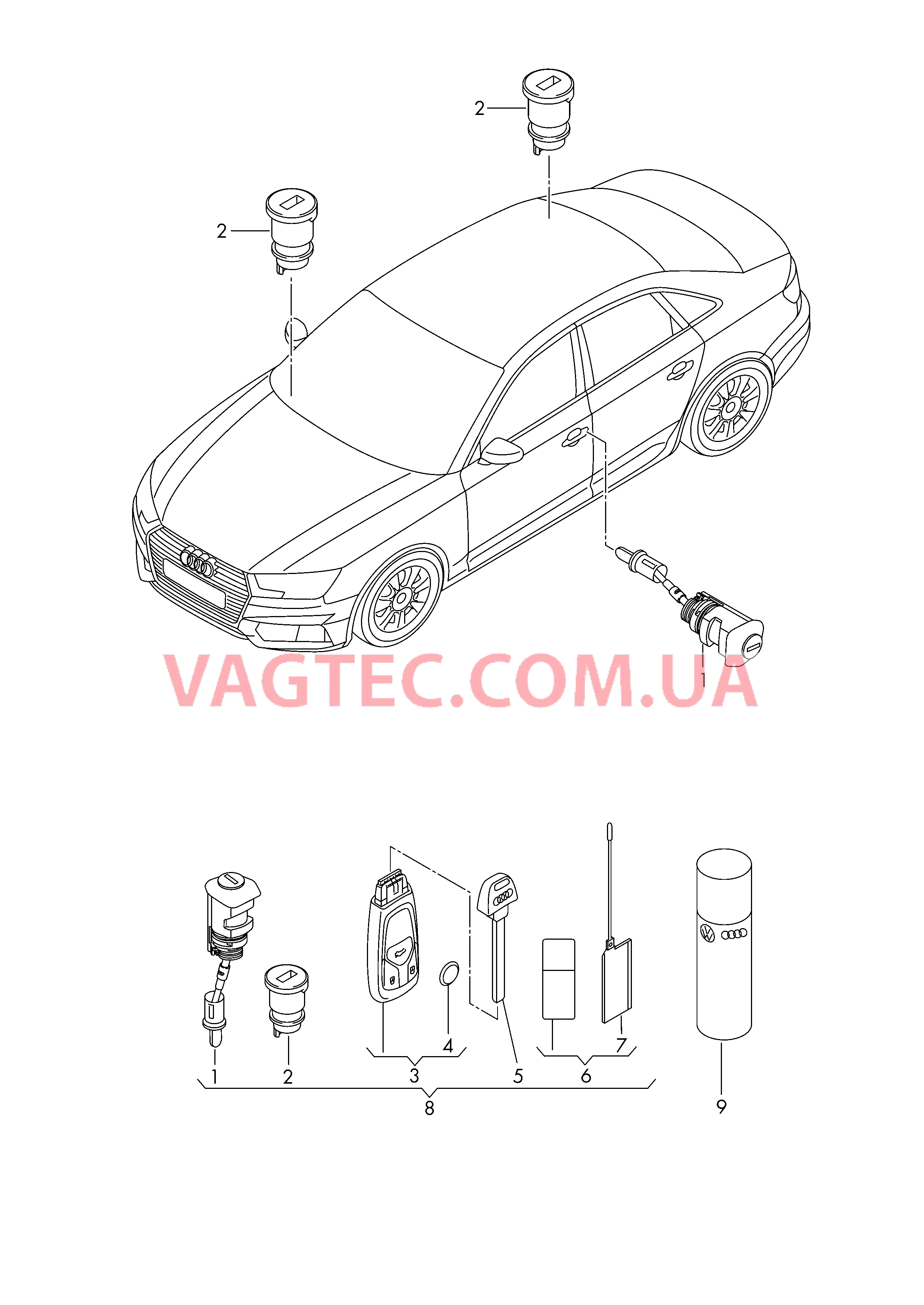 Личинка замка Ключ  для AUDI A4 2019