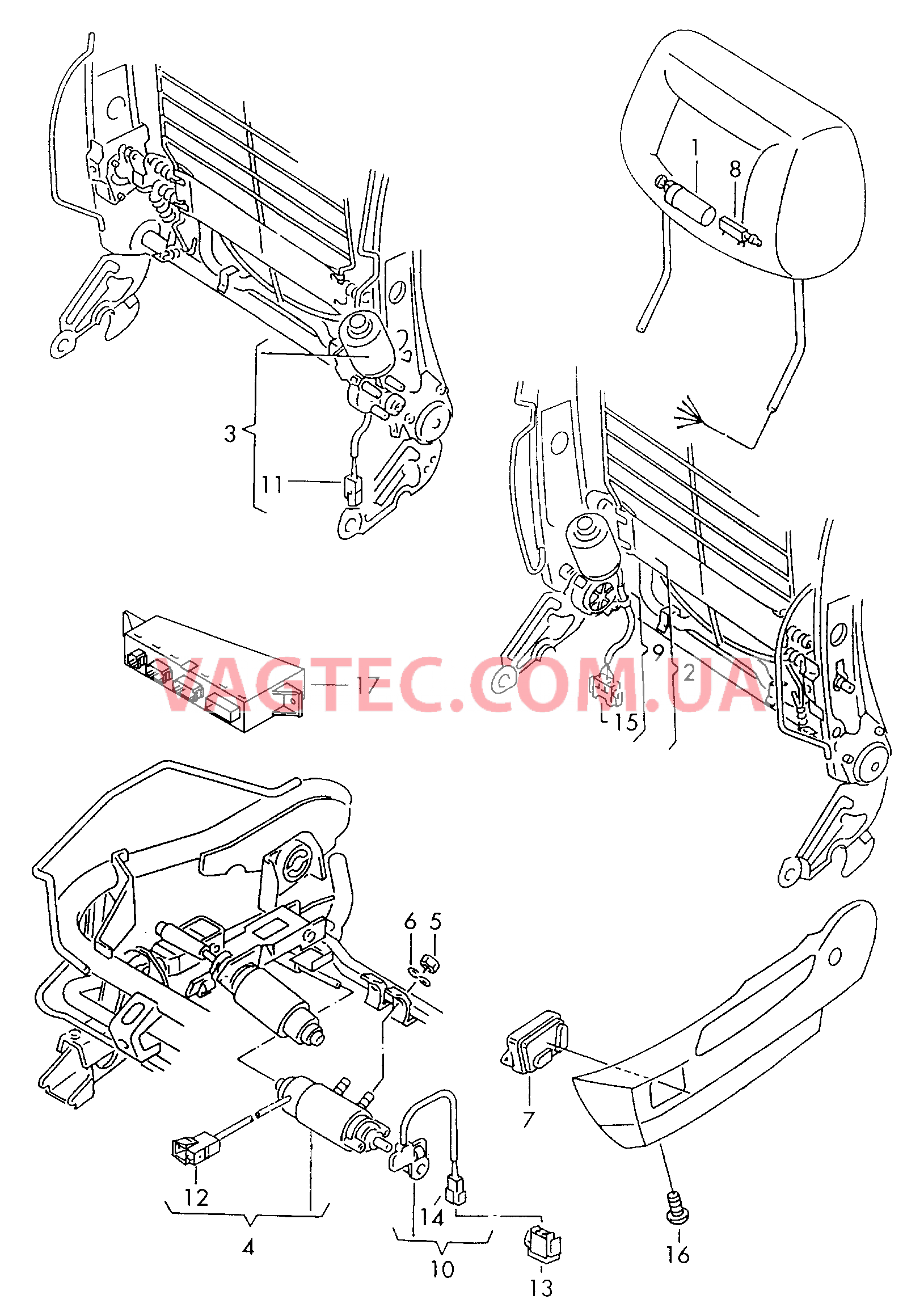 Электрические компоненты регулировки сиденья и спинки  для AUDI A4Q 2000