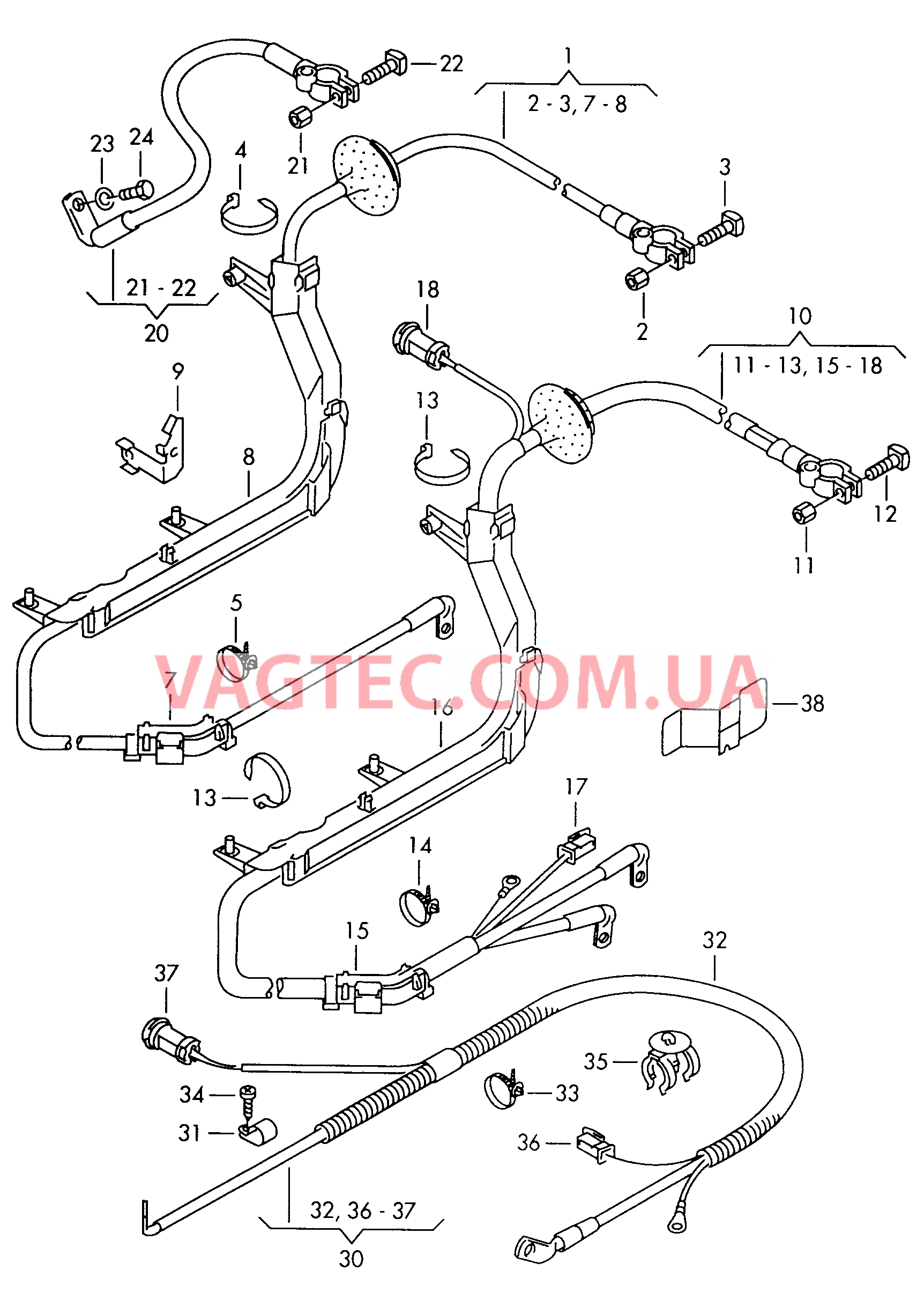 Жгут проводов для АКБ и генератора  Провод массы  для VOLKSWAGEN Passat 2001