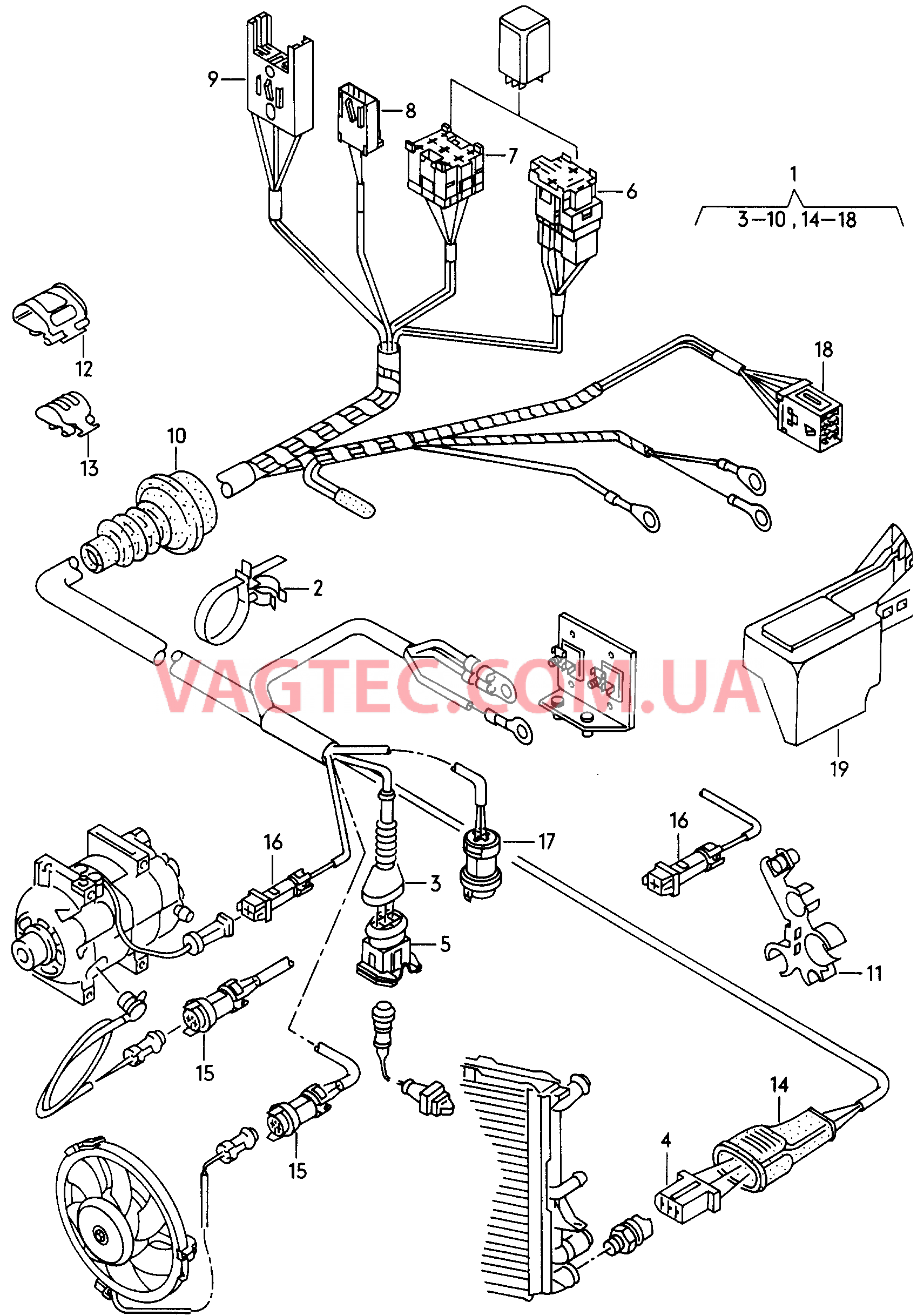  VW РASSAT Жгут проводов компрессора и вентилятора  для автомобилей с кондицион.  для VOLKSWAGEN Passat 2000