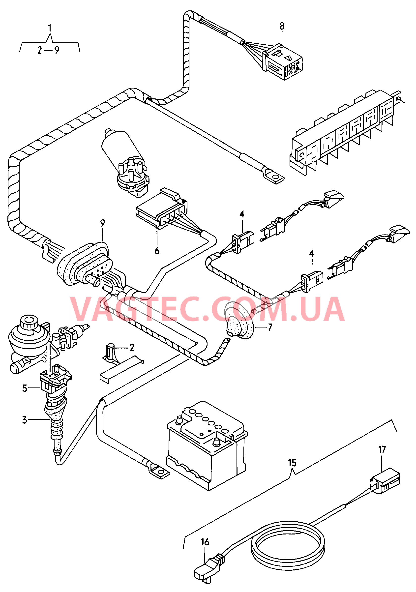 Жгут проводов мотора стеклооч. Форсунка, обогреваемая  для VOLKSWAGEN Passat 2000-1