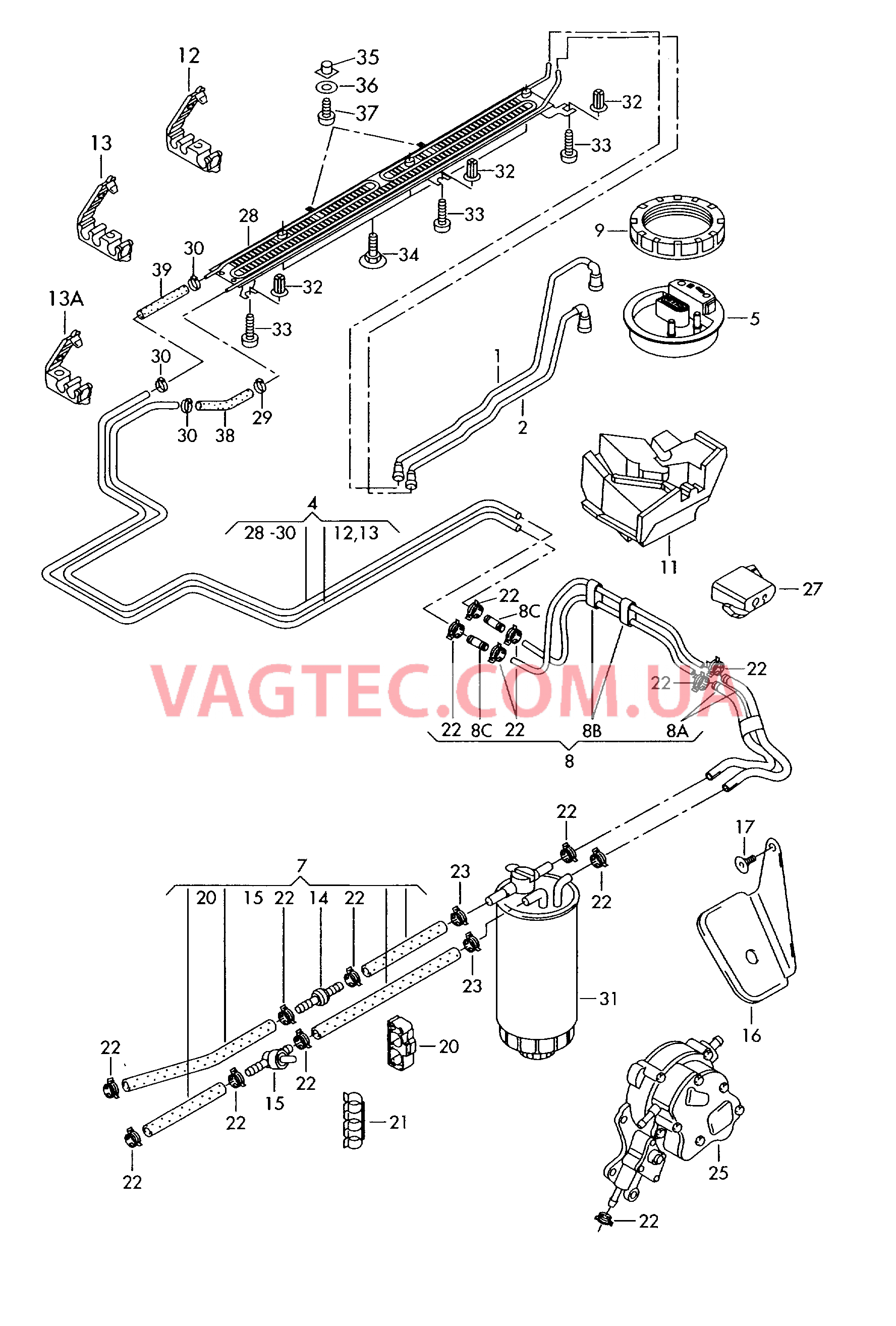 Топливопровод Топливный фильтр  для AUDI A4 2001-1