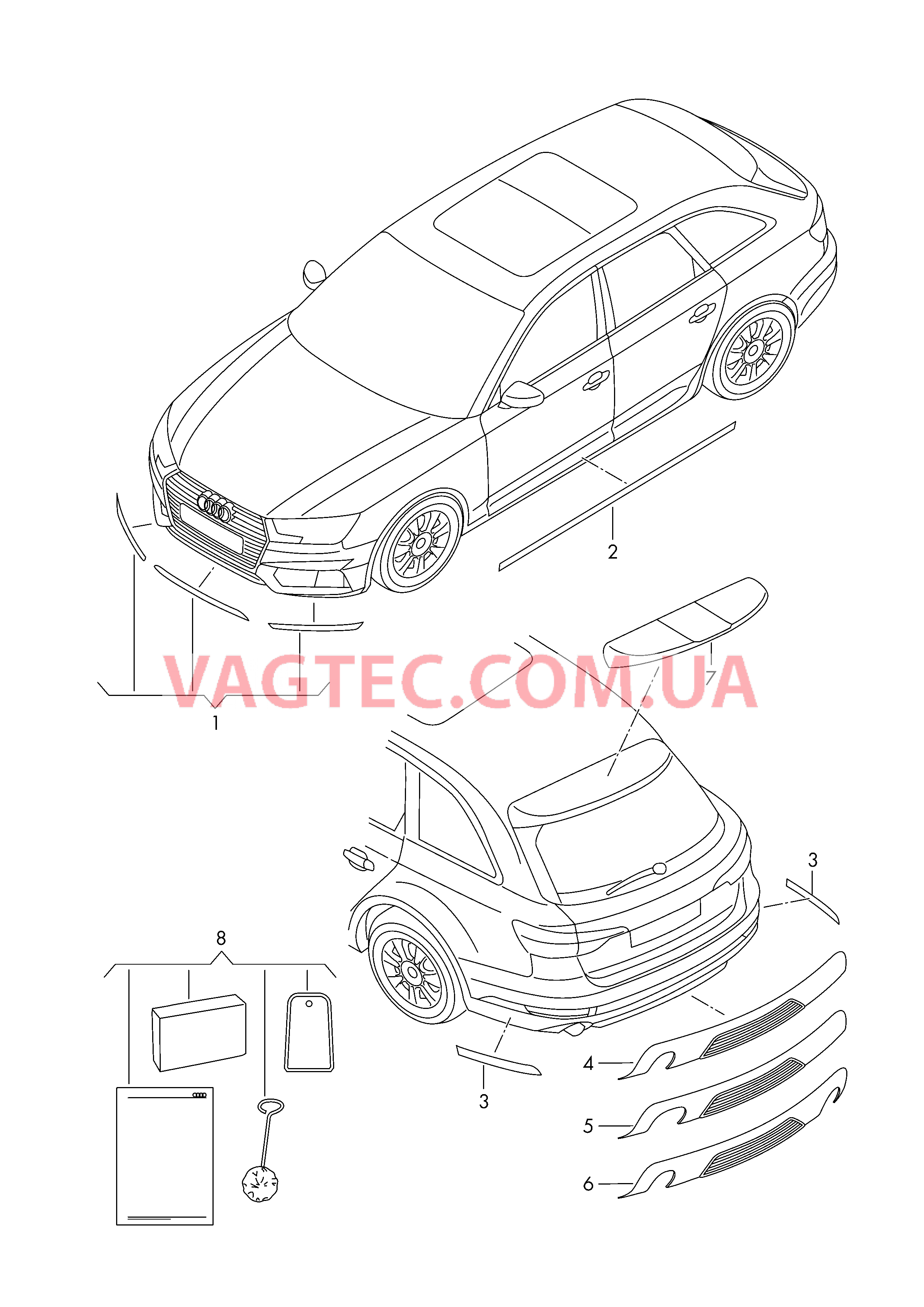 Оригинальные аксессуары Аэродинамический обвес Набор принадлежностей для клея  для AUDI A4 2017