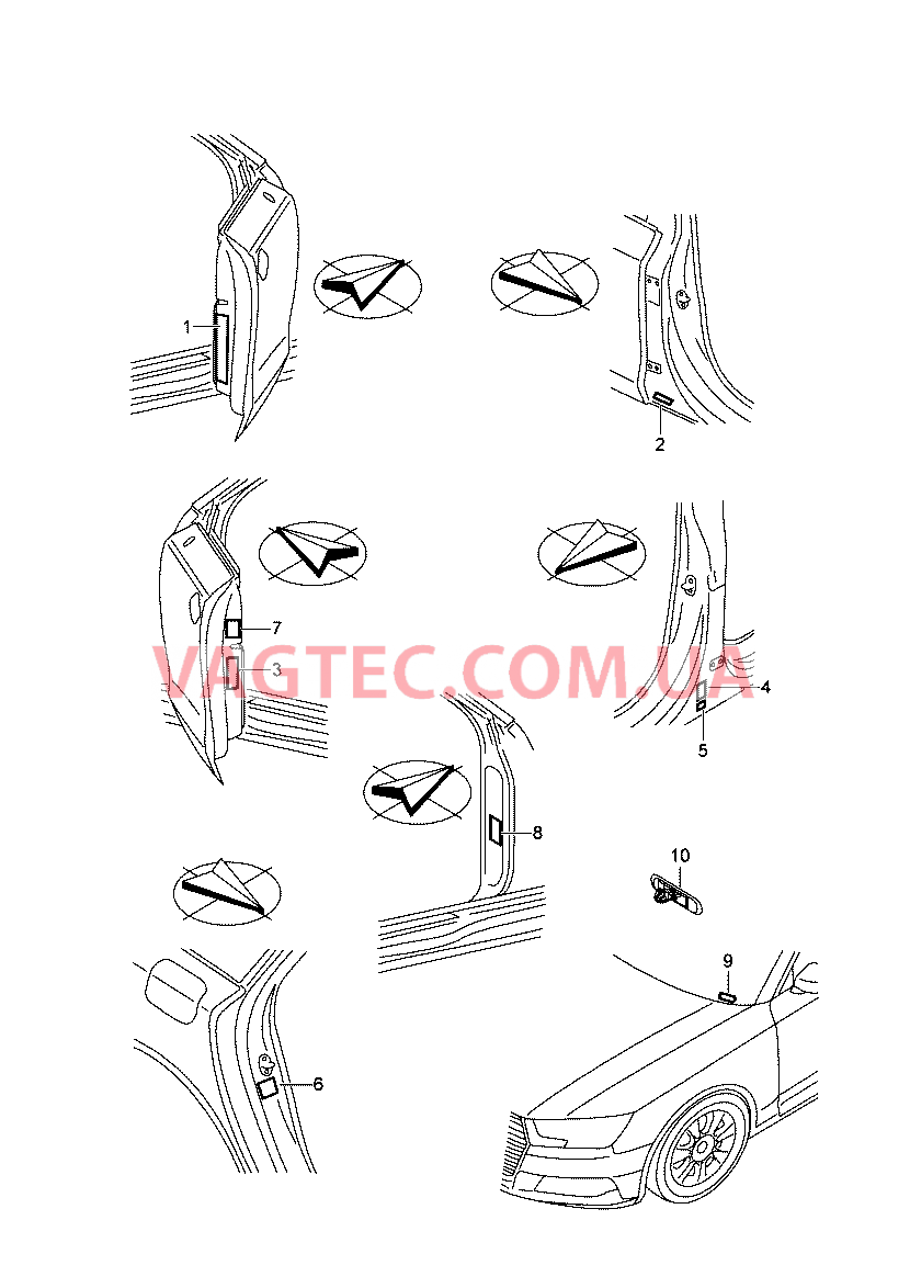 Таблички Cтойка A Cтойка B Cтойка C Двери Ветровое стекло  для AUDI A4Q 2017