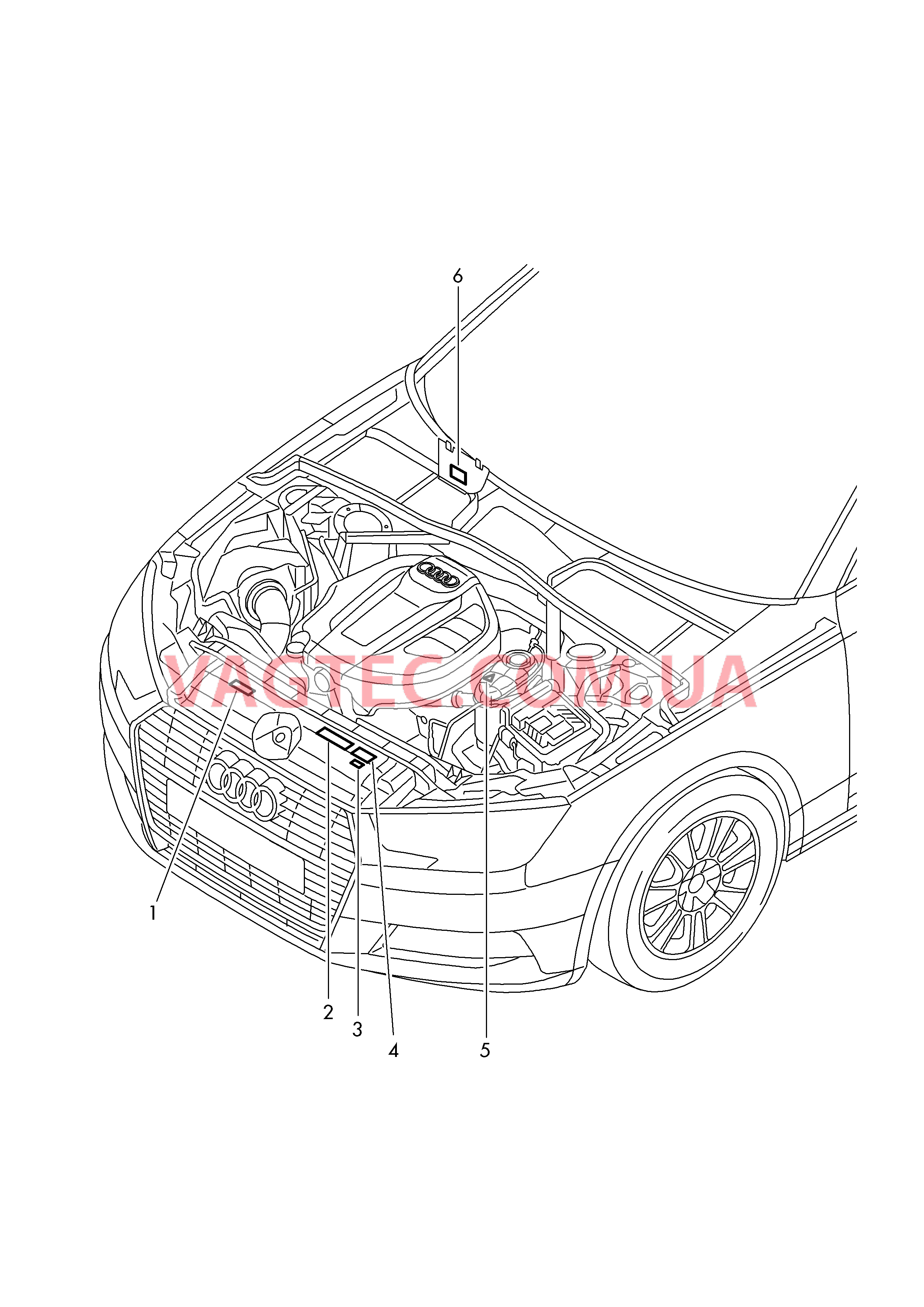 Таблички Моторный отсек  для AUDI A4 2017