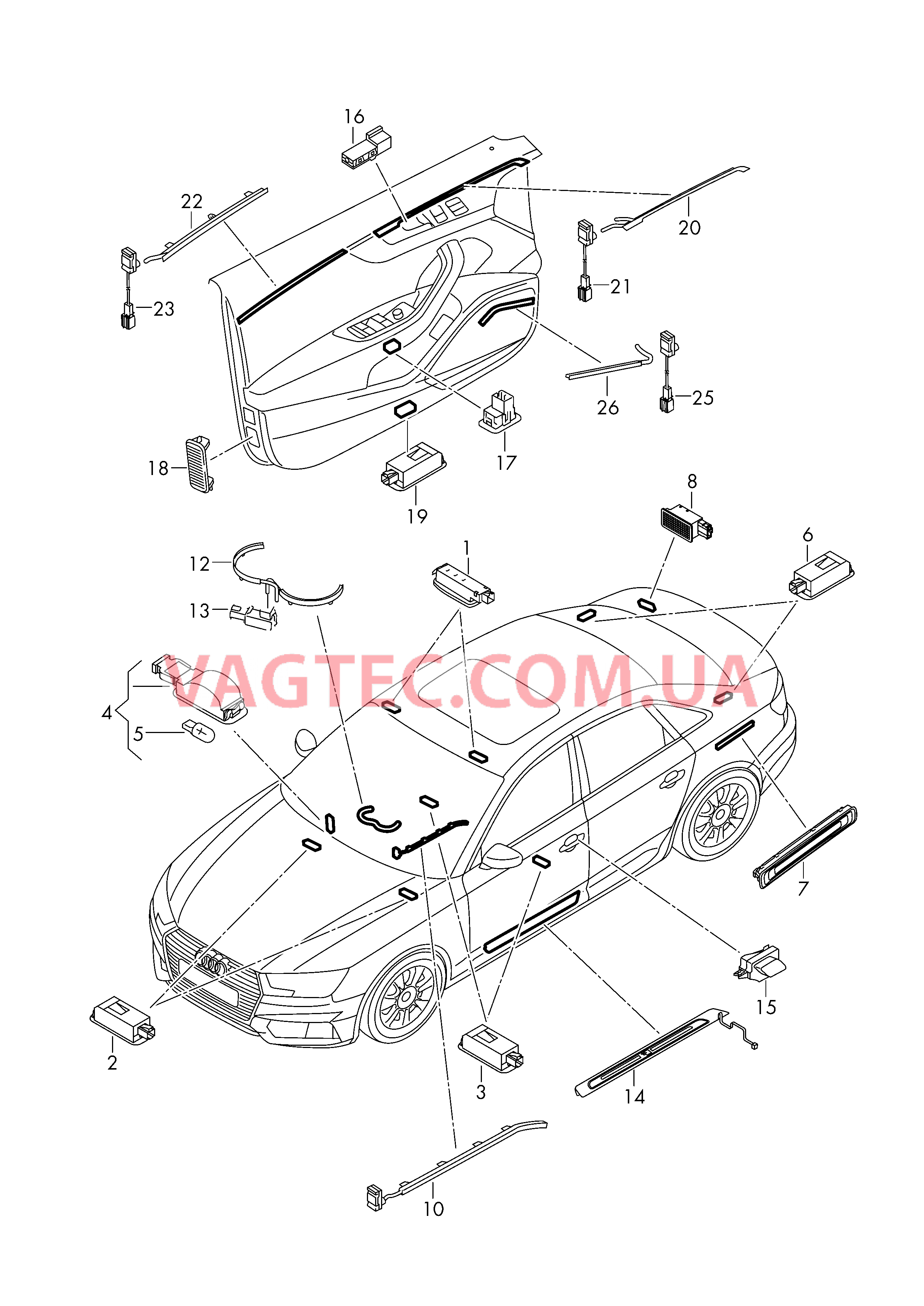 Освещение в салоне  для AUDI A4 2016