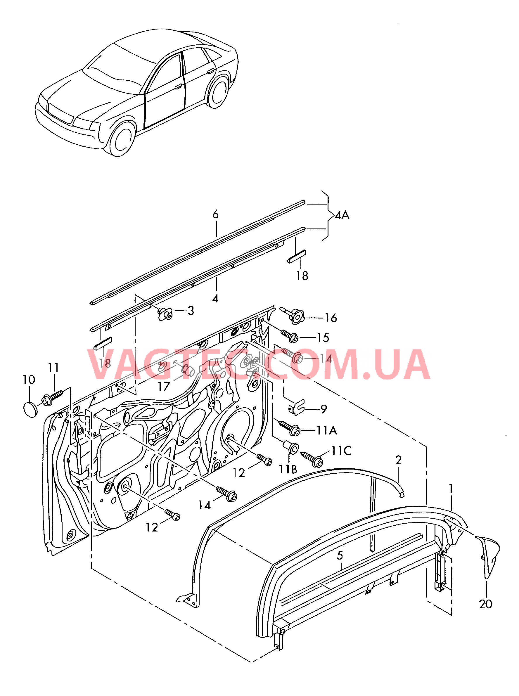 Рама окна направляющая стекла Уплотнитель двери  для AUDI A4 2001-1