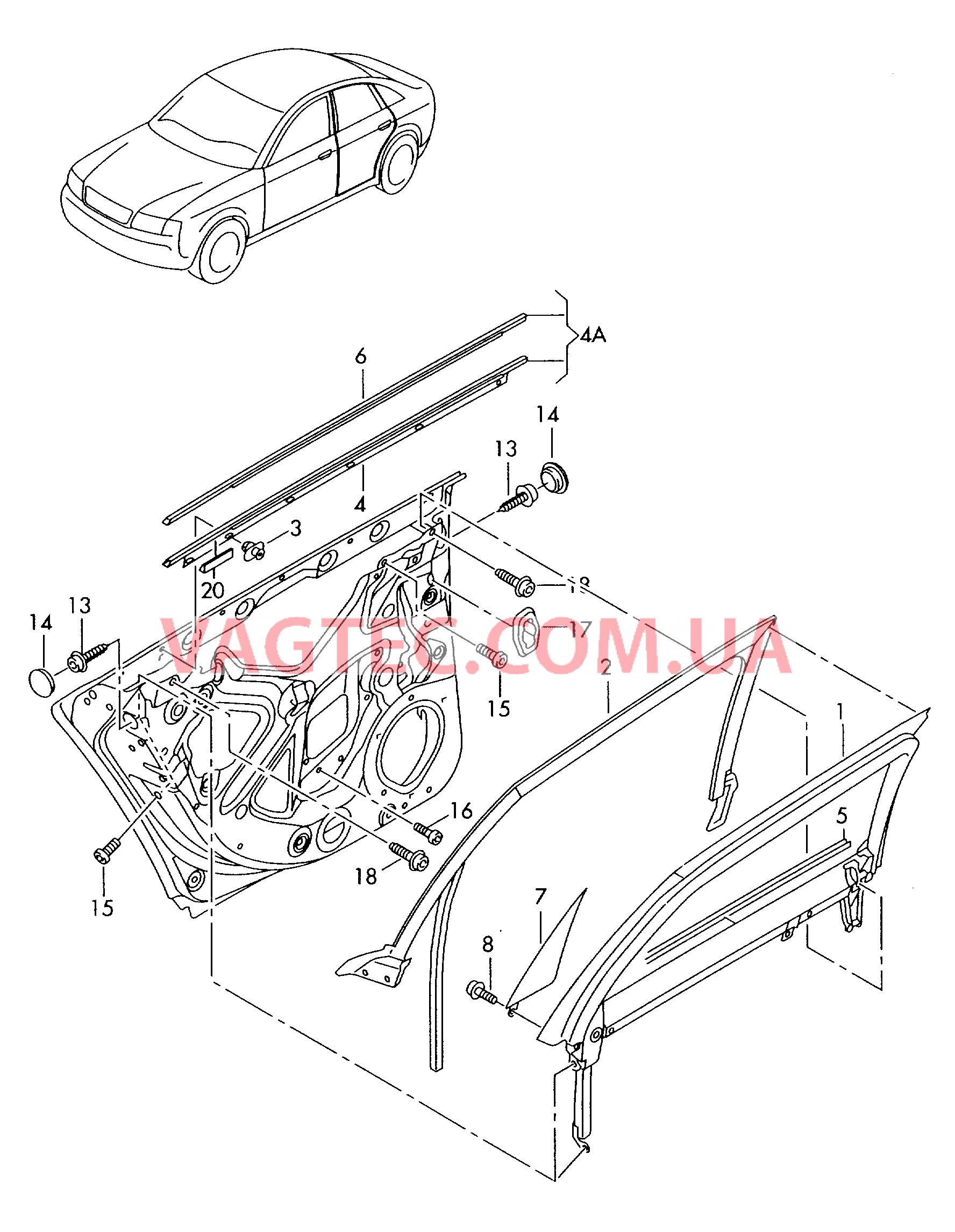 Рама окна направляющая стекла Уплотнитель двери  для AUDI A4Q 2006