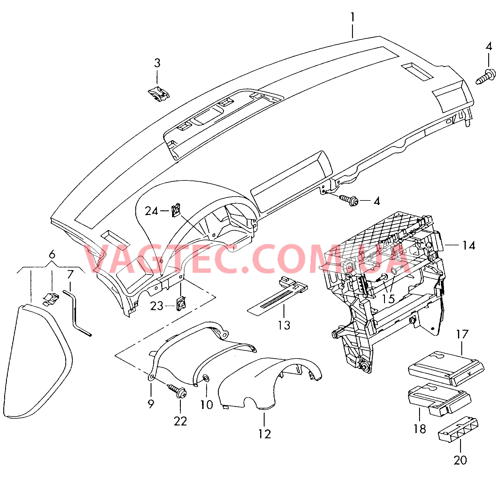 Панель приборов Детали, встроен. в пан. приб.  для AUDI A4 2001-1