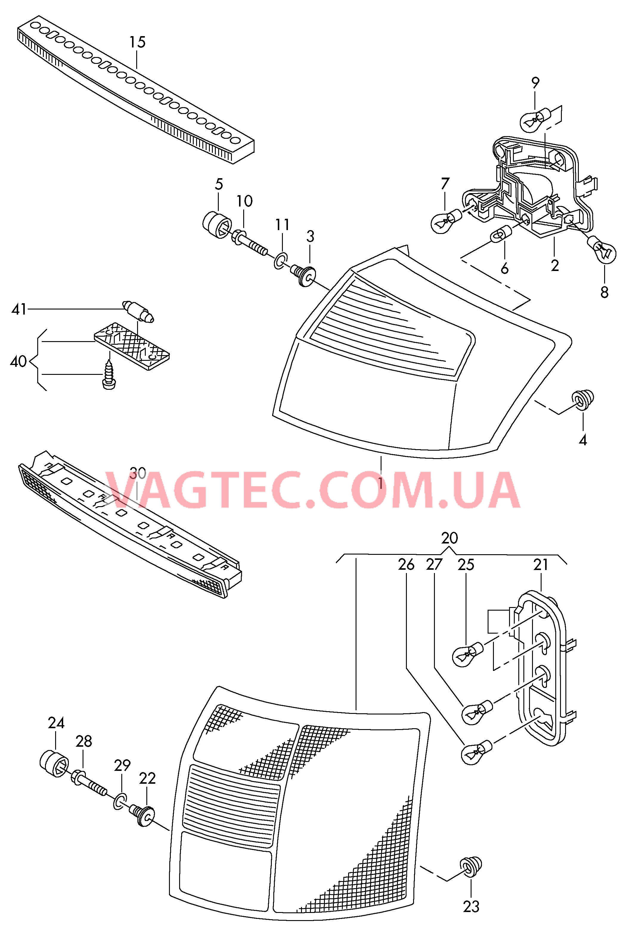 Задний фонарь Верхний стоп-сигнал Плафон освещ. номерного знака  для AUDI A4 2001-1