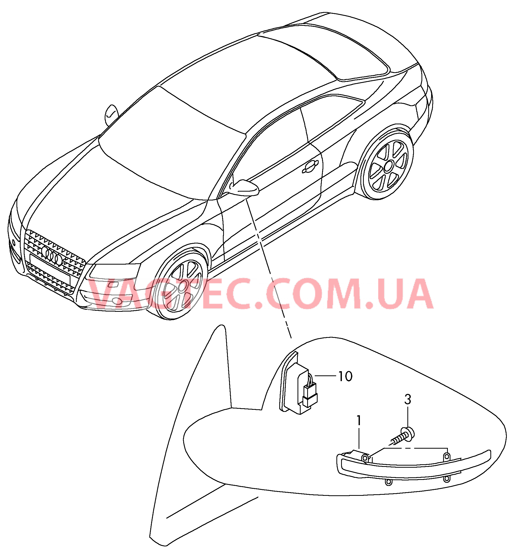 Фонарь указателя поворота Наружные зеркала Индикатор асс. смены полосы  для AUDI RS4 2016