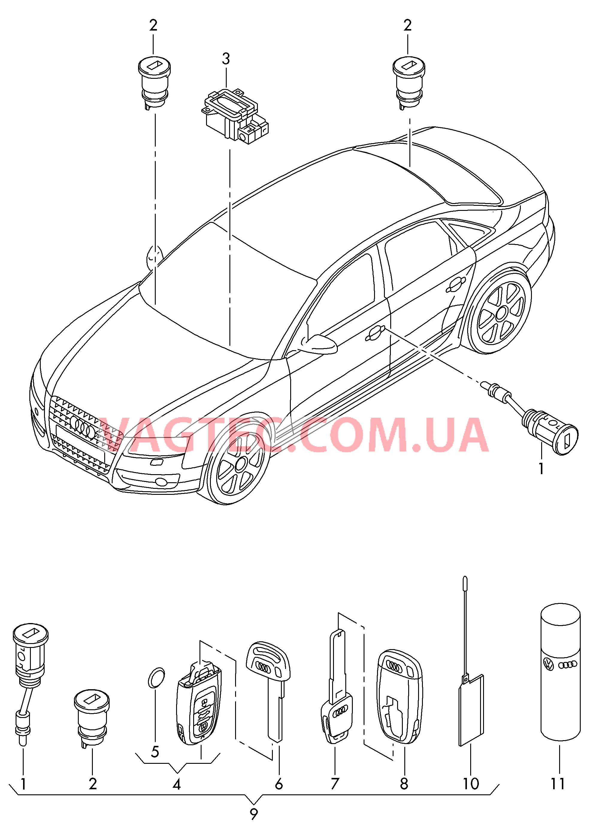 Личинка замка Ключ  для AUDI A4Q 2014