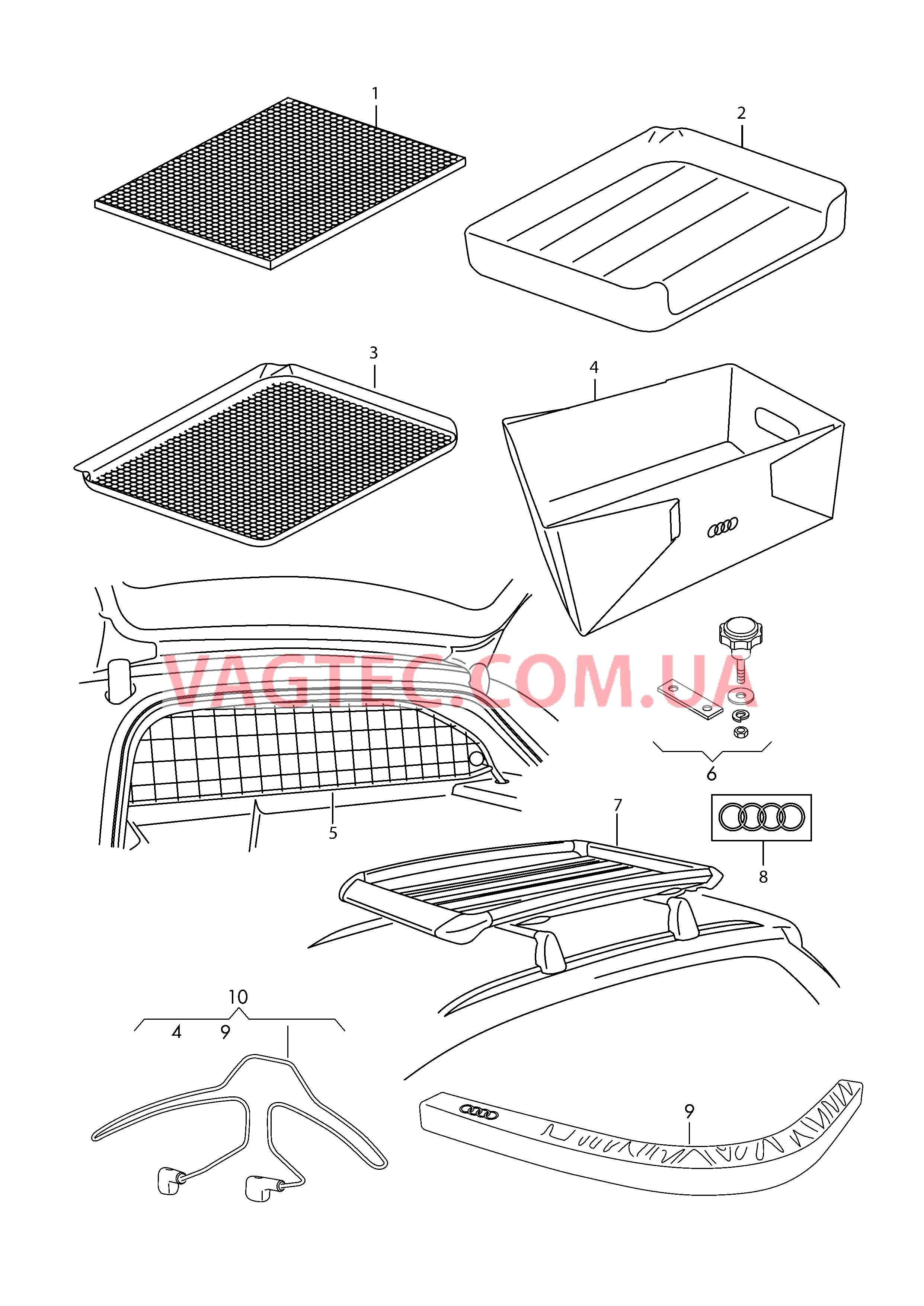 Оригинальные аксессуары для багажного отсека Крепление груза Набор принадлежностей  для AUDI A4 2009