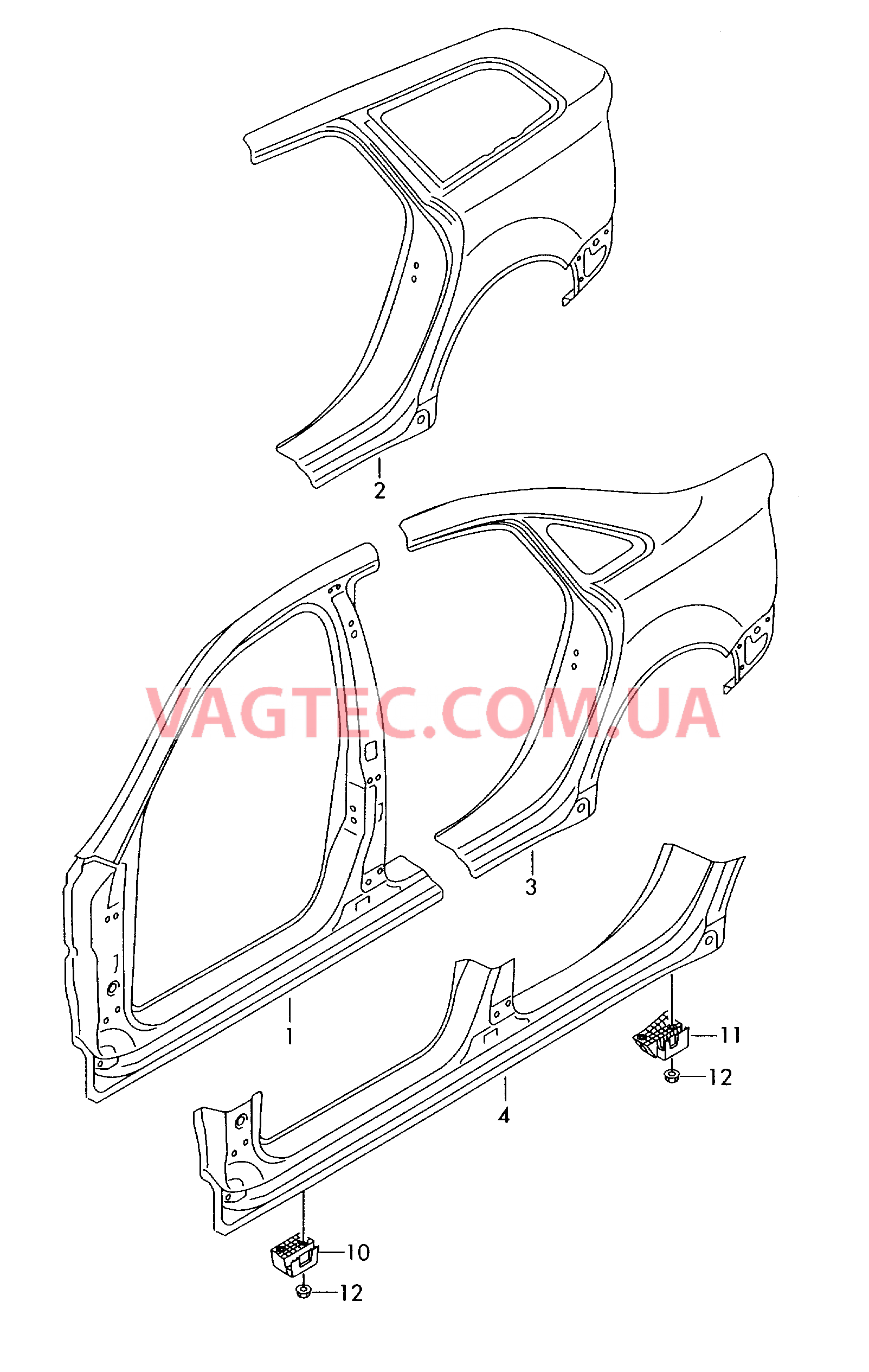 Отрезная деталь каркас боковины  для AUDI A4 2006