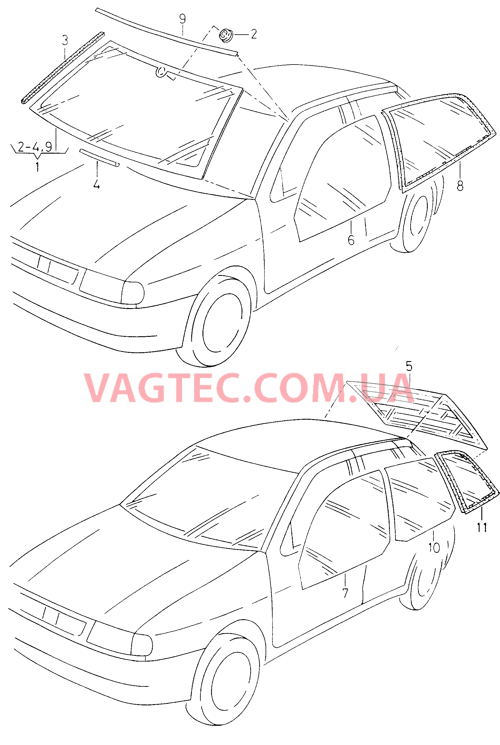 Cтекла оконные, уплотнители  для SEAT CO 2002