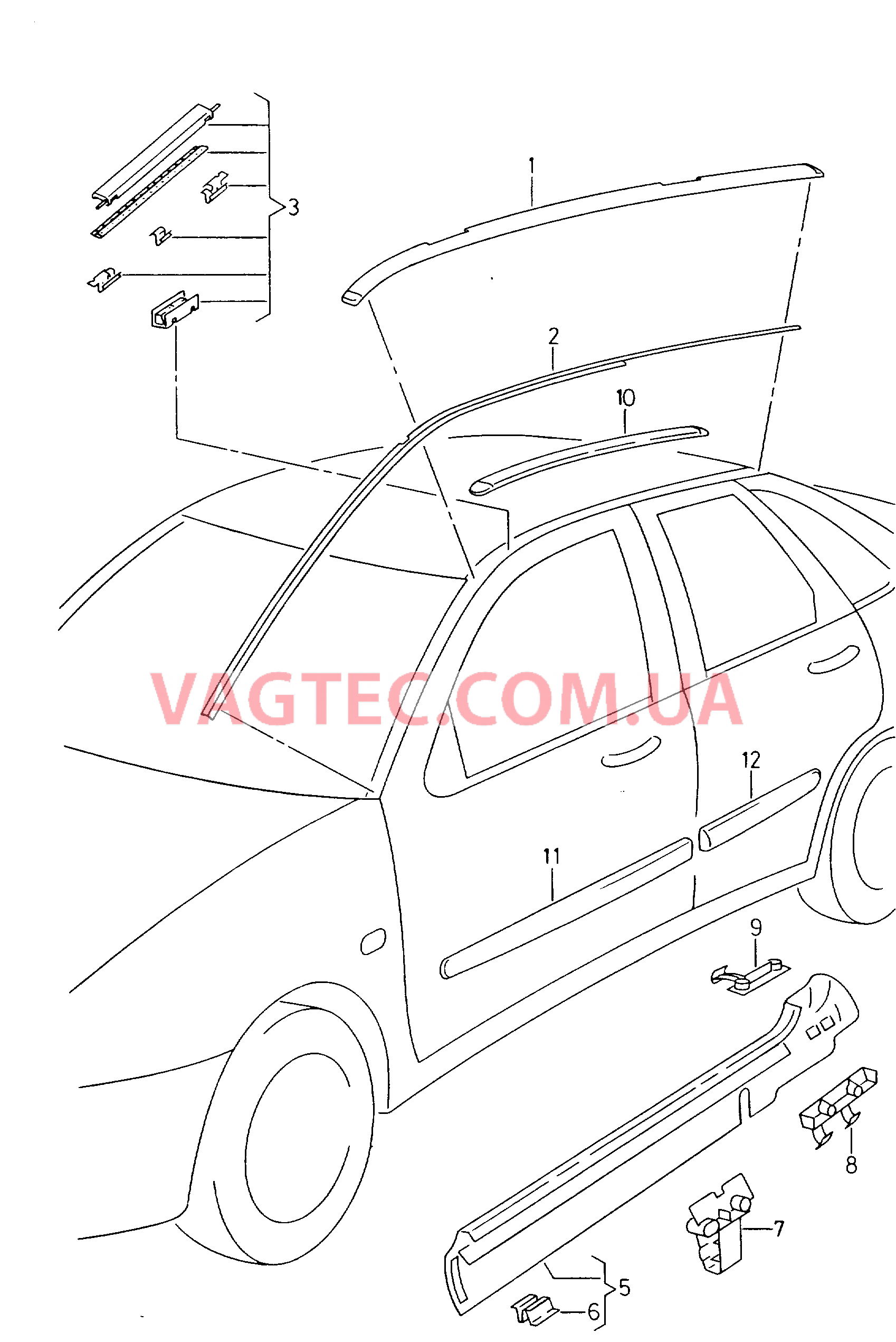 Декоративная накладка крыши Резиновая накладка Накладка порога  для SEAT CO 2000